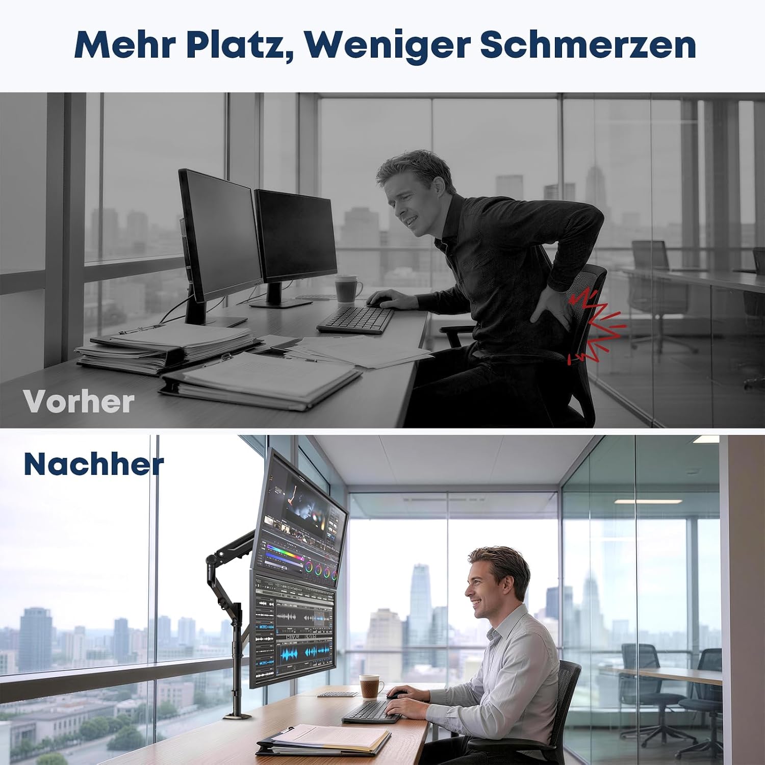 Thumbnail 6 de STANDOPIA Monitor Halterung 2 Monitore für 17–40 Zoll (bis 12 kg), VESA 75/100, vertikal & parallel