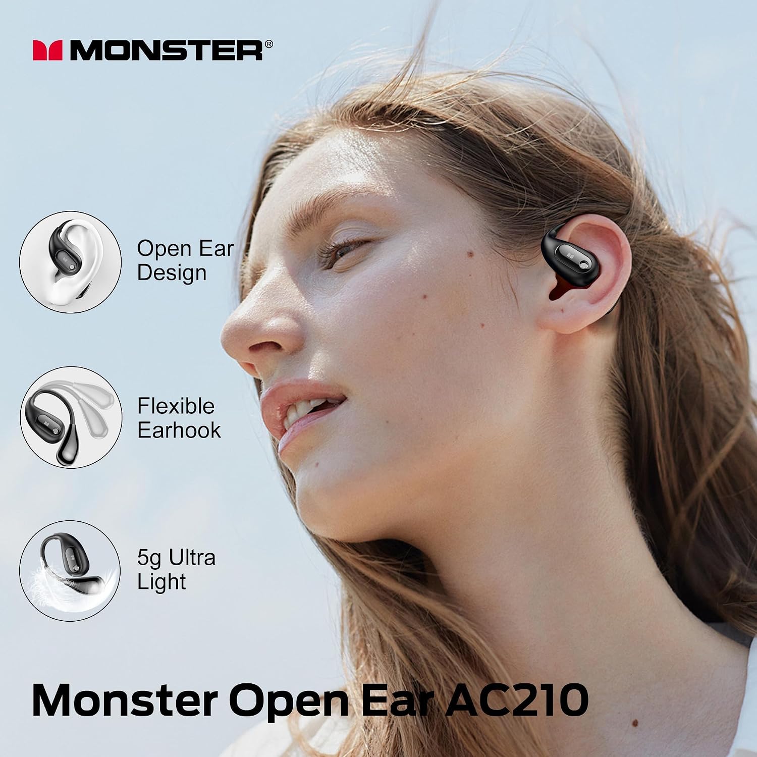 Detalle 2 de Monster AC210 E29 Open-Ear Earbuds, Bluetooth 5.4 and IPX5 Water Resistance