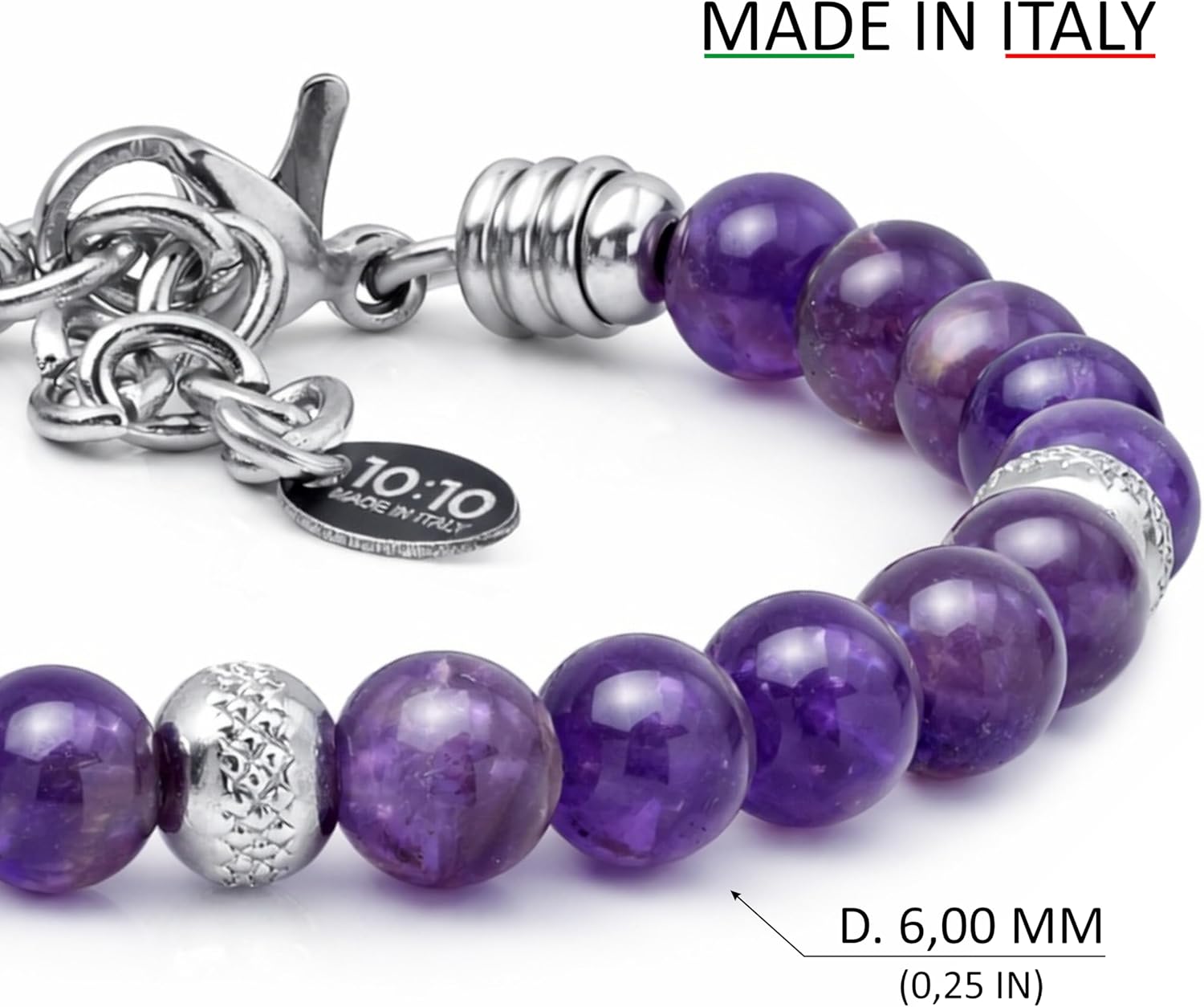 Thumbnail 1 de 10:10 Bracciale Ametista regolabile in acciaio 💎