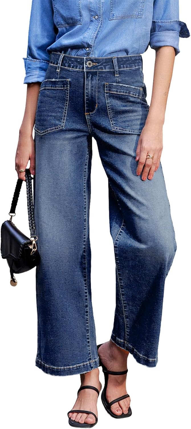 Detalle de Sidefeel Women's Zimbaplatinum Ankle Wide-Leg Stretch Jeans
