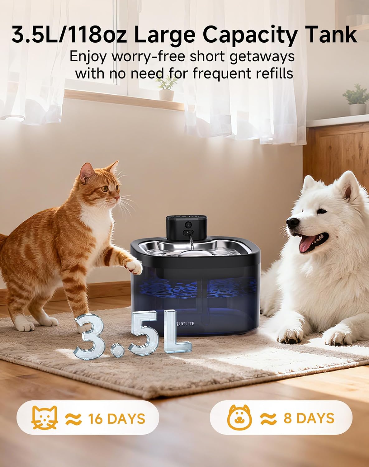 Thumbnail 4 de Cat Water Fountain for Drinking Wireless: 3.5L Battery Operated Quiet Cat Fountain