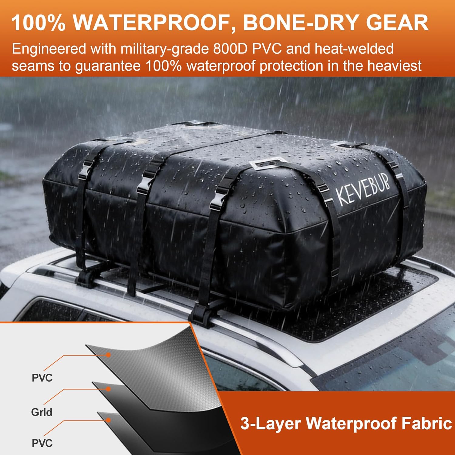 Thumbnail 1 de KEVEBUB Autodachtasche 600L (21 cu ft) – 100% wasserdichte & sturmsichere Dachbox für den Dachträger