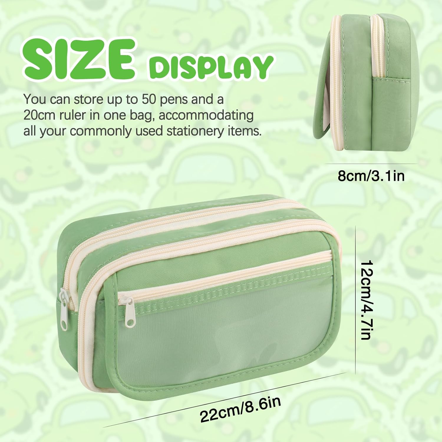 Detalle de hoinya Pencil Case, Large Capacity 8-Compartment Green Pencil Case for School & Office