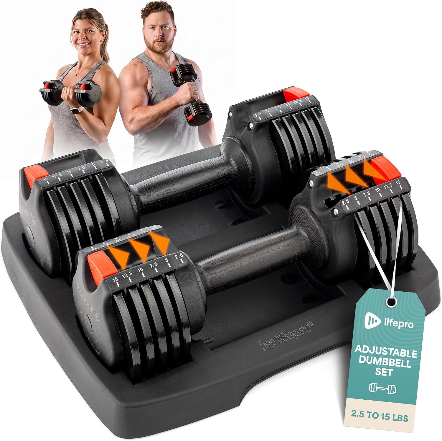 Detalle de Lifepro adjustable dumbbells, 2.5–25 lb