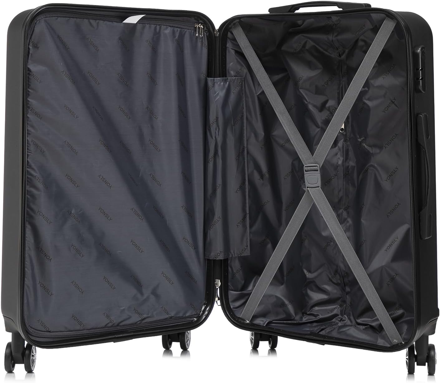 Thumbnail 6 de YONSLY Koffer Suitcase Trolley-Set (Hartschale) mit 4x 360° Rollen, Zahlenschloss & weichem Gummigriff – Schwarz, L