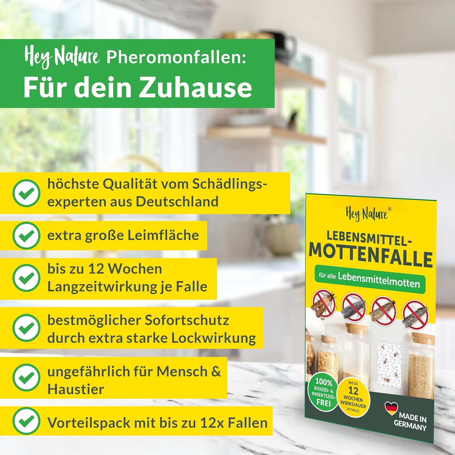 Detalle de Hey Nature Lebensmittelmotten Falle, 12 Stück – insektizidfrei, geruchlos und einfach anzuwenden