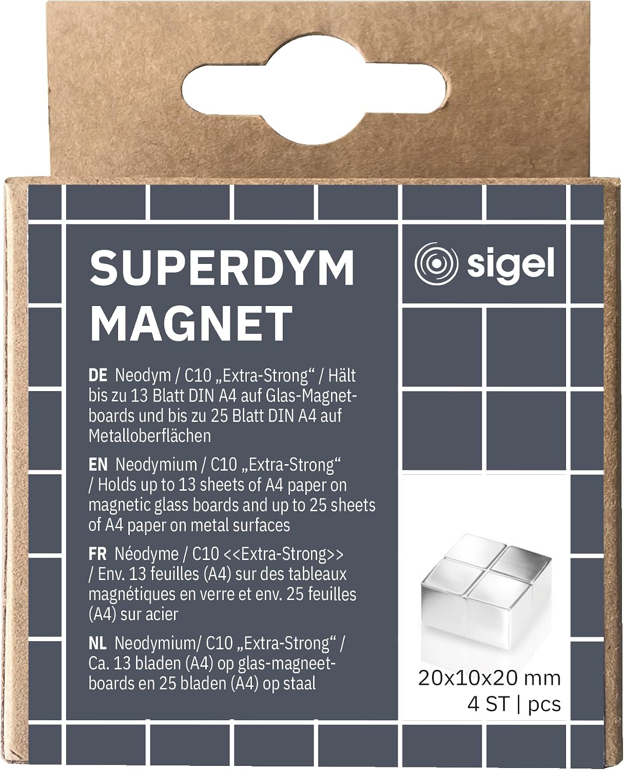 Detalle 2 de SIGEL BA705 neodymiummagneten, 2 x 2 x 1 cm, N45, zilver, 4 stuks