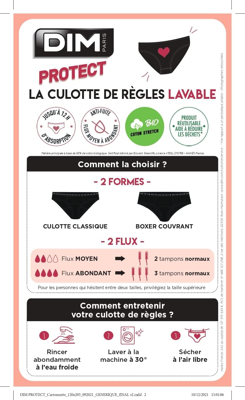 Thumbnail 4 de DIM Boxer femme menstruel en coton bio DIM Protect – Flux abondant (x2)