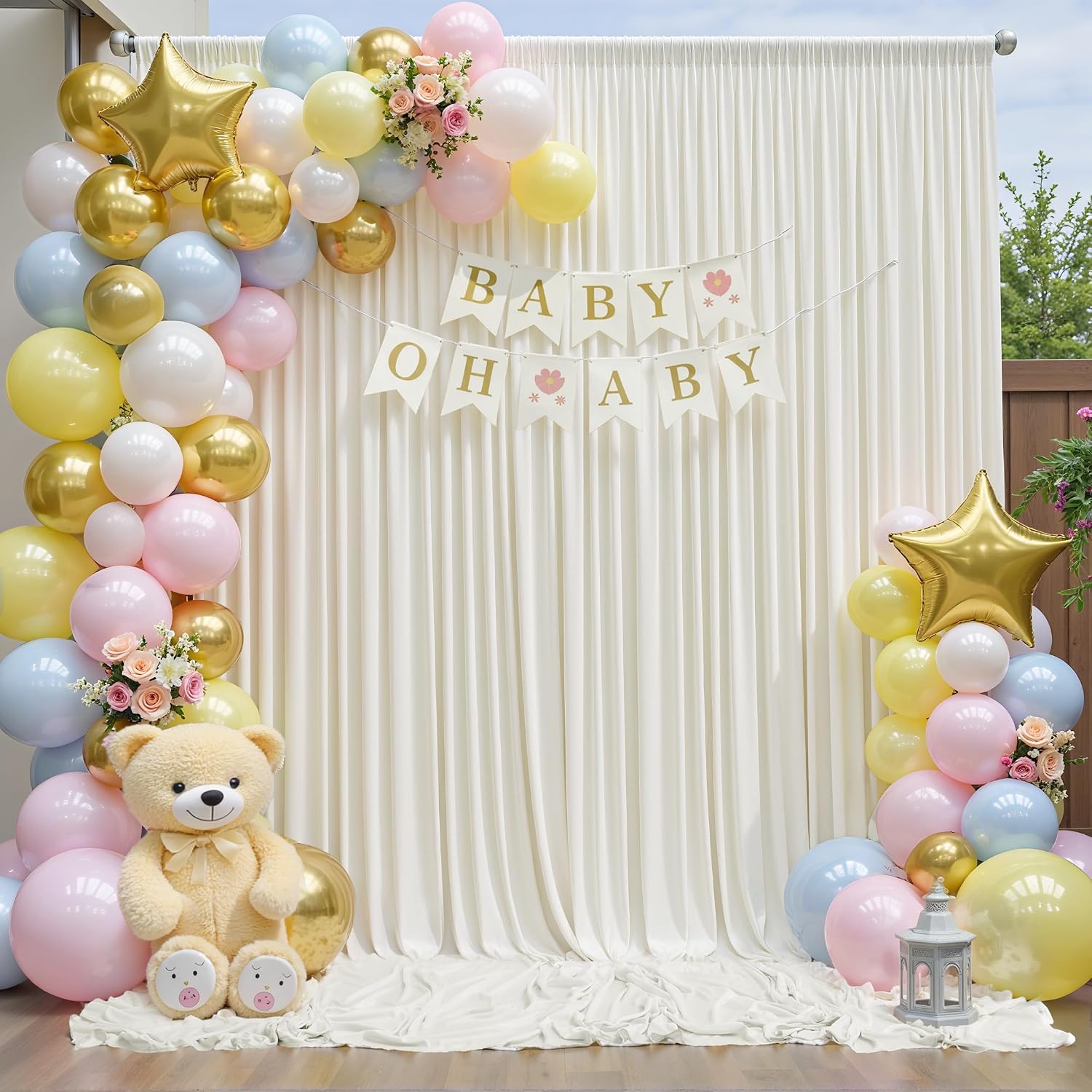 Thumbnail 6 de NSSONBEN 40ft x 10ft Ivory Backdrop Curtain (8 Panels) – Wrinkle Free, Silky Polyester Wedding & Party Backdrops