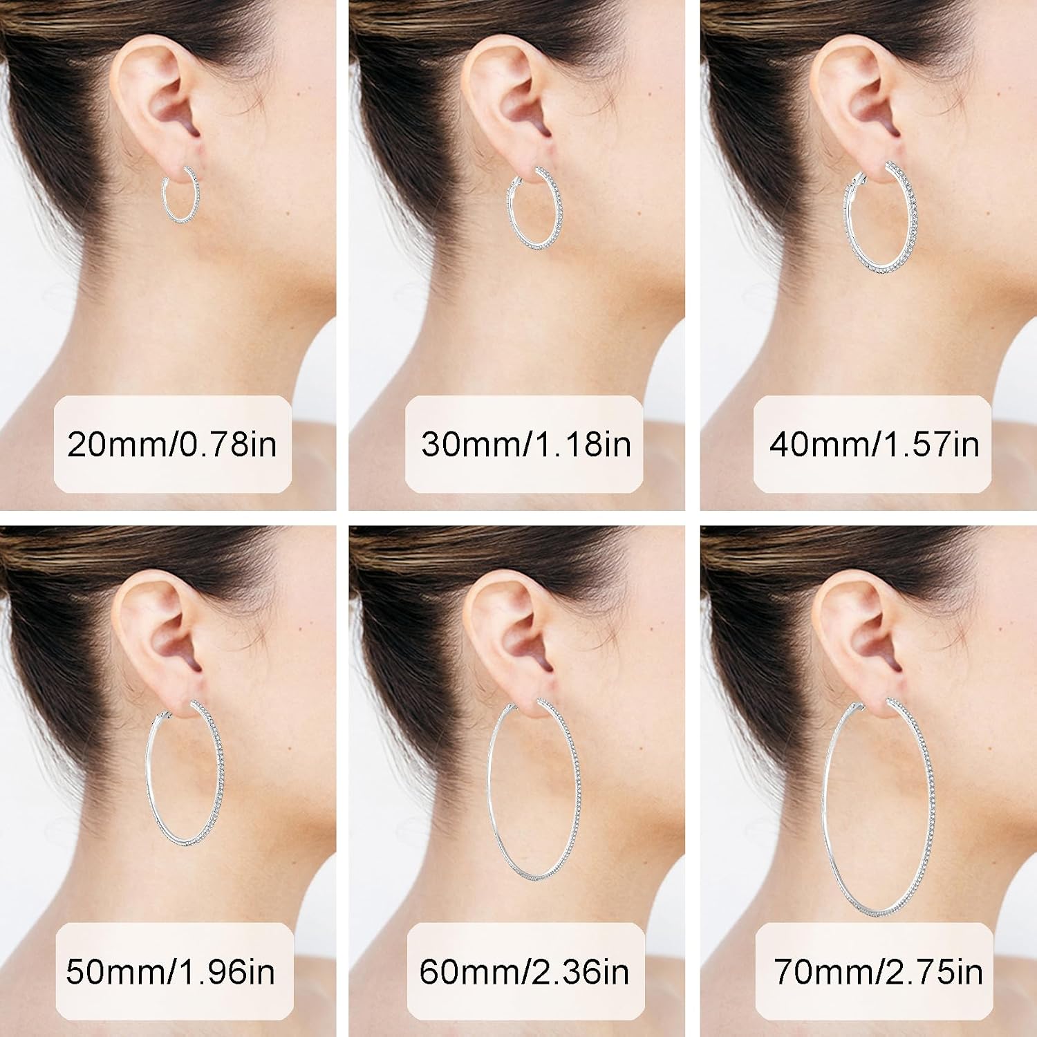 Detalle de MOROTOLE 14K Gold Strass Creolen – große Strass-Ohrringe in Größen von 20 bis 70 mm (S925 hypoallergen)