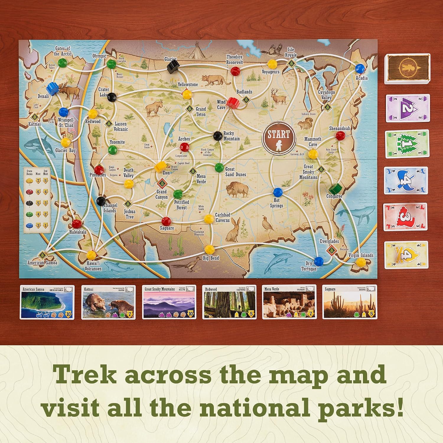 Detalle 2 de Underdog Games Trekking The National Parks board game ๐ฒ