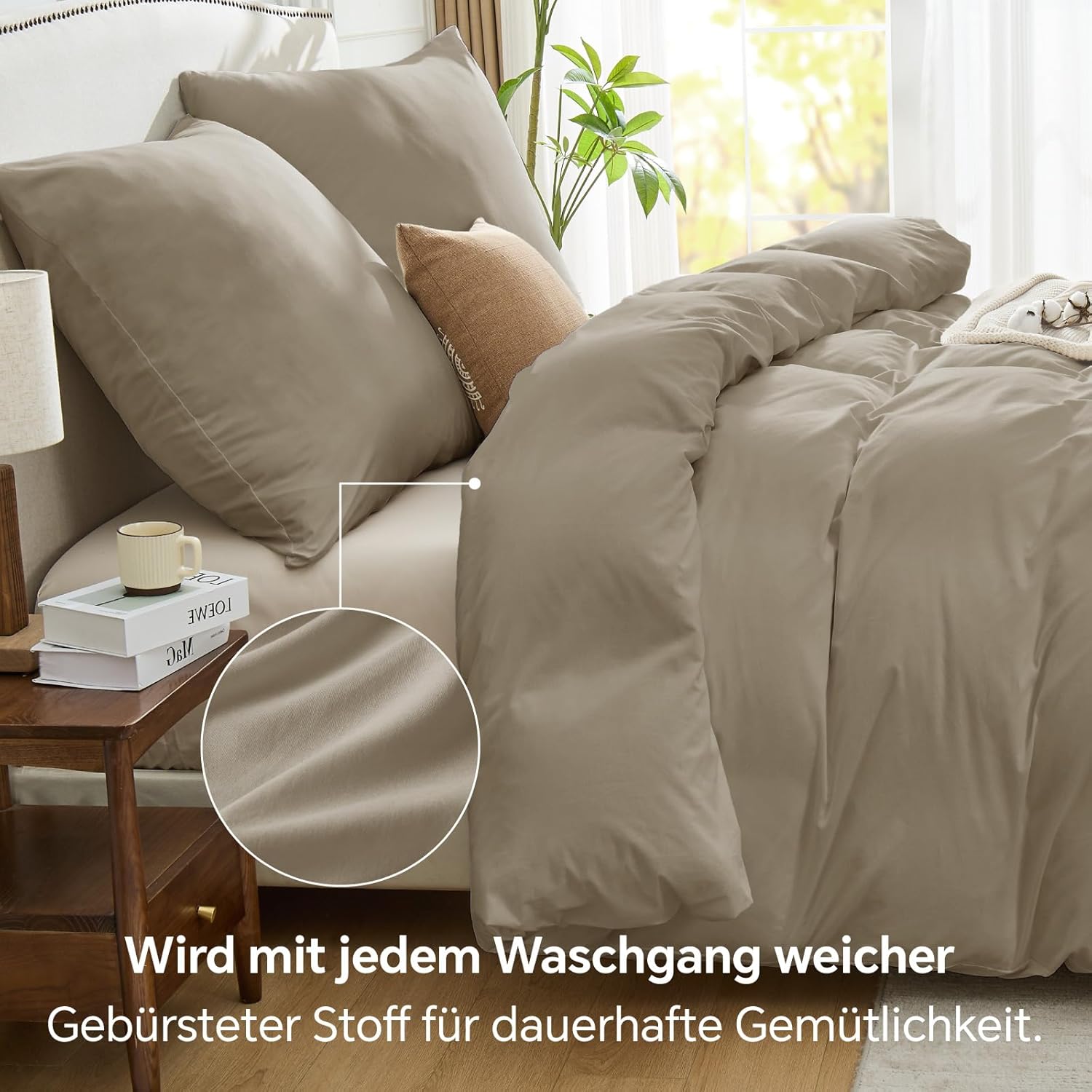 Thumbnail 3 de BEDELITE Bettwäsche 135x200 cm aus Baumwolle, 4-teilig (2er Set + 2 Kissenbezüge 80x80) – Beige