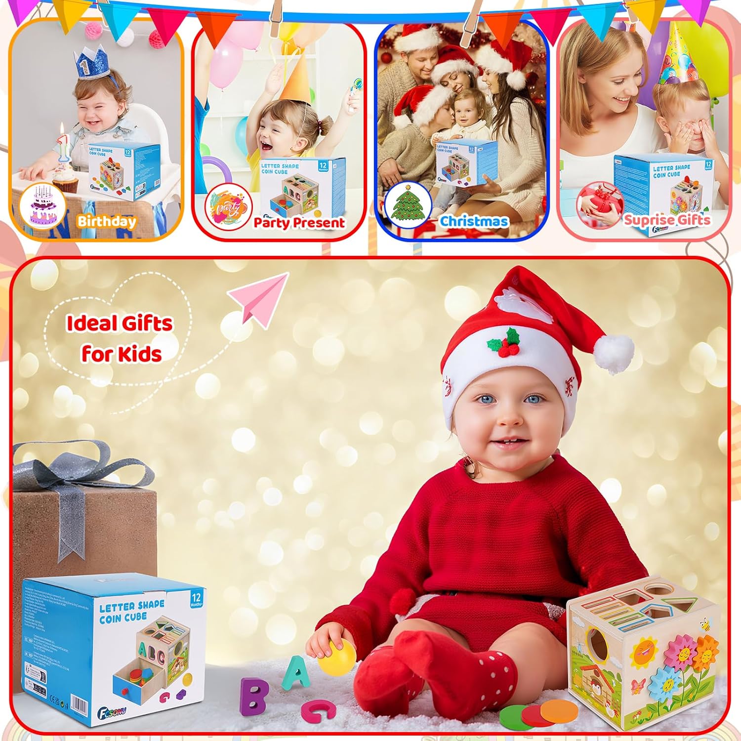 Thumbnail 6 de FCSONU Jouet Montessori Bois 1–3 Ans – 13 blocs colorés et tiroir amovible