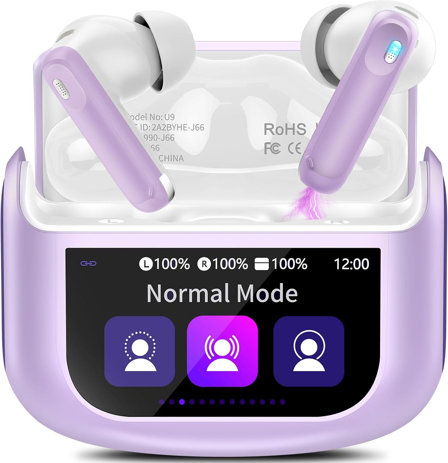 Detalle de Thunelec Wireless Earbuds with Bluetooth 5.4, ANC/ENC, 14.2mm Bass Drivers, and Full-Color Touch Screen