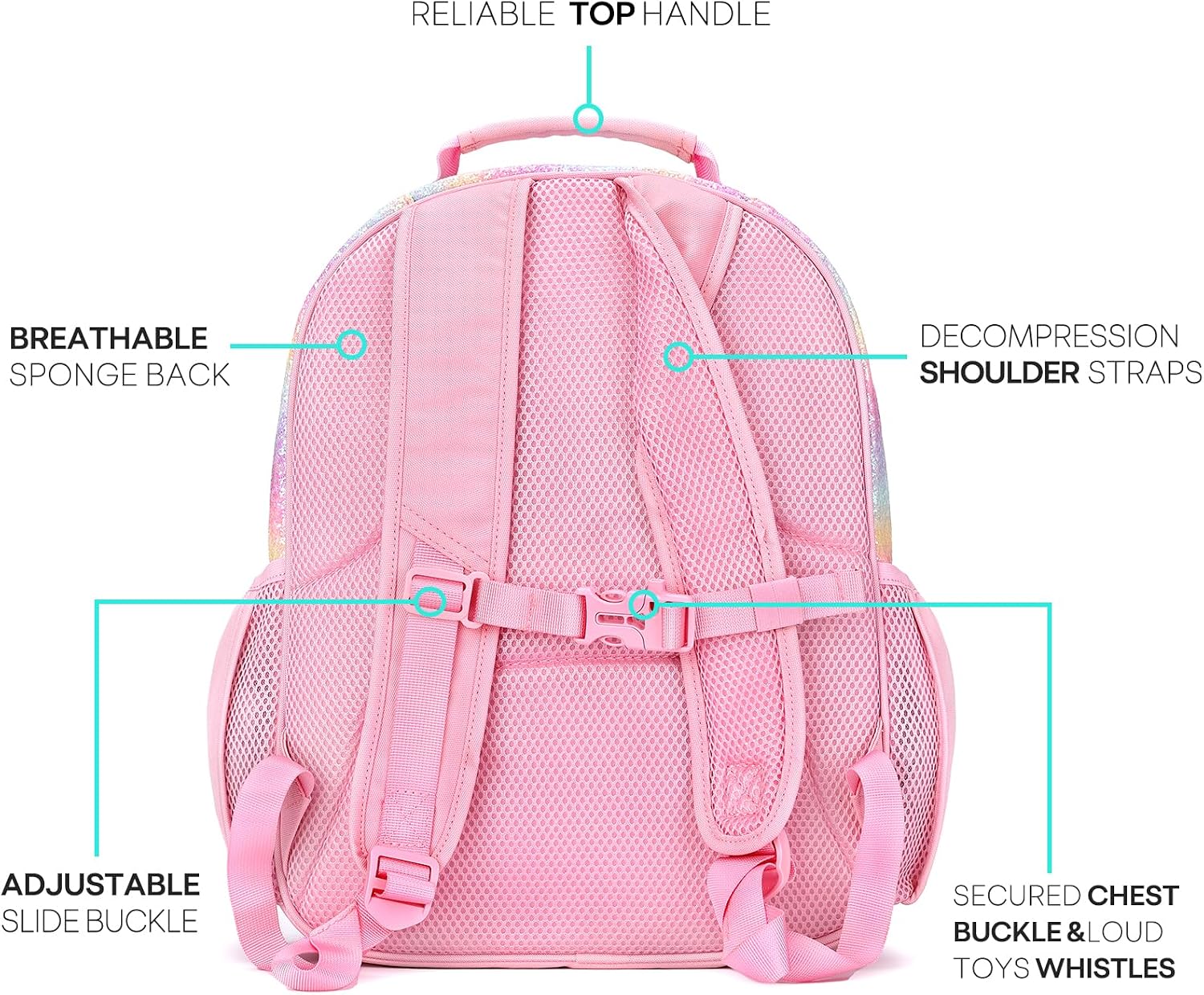 Thumbnail 2 de mibasies Glitter Kids Backpack for Girls – Rainbow Pink 12L (5-8 Years)