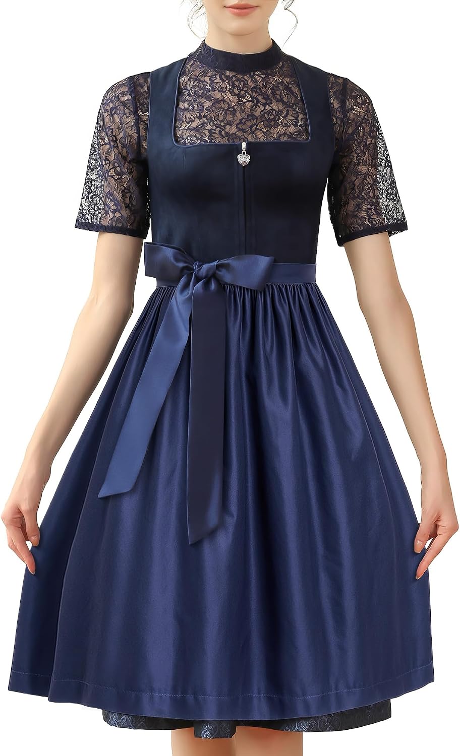 Detalle de EIISSION Dirndl Damen midi Lang – 3-teiliges Trachtenset in Blau