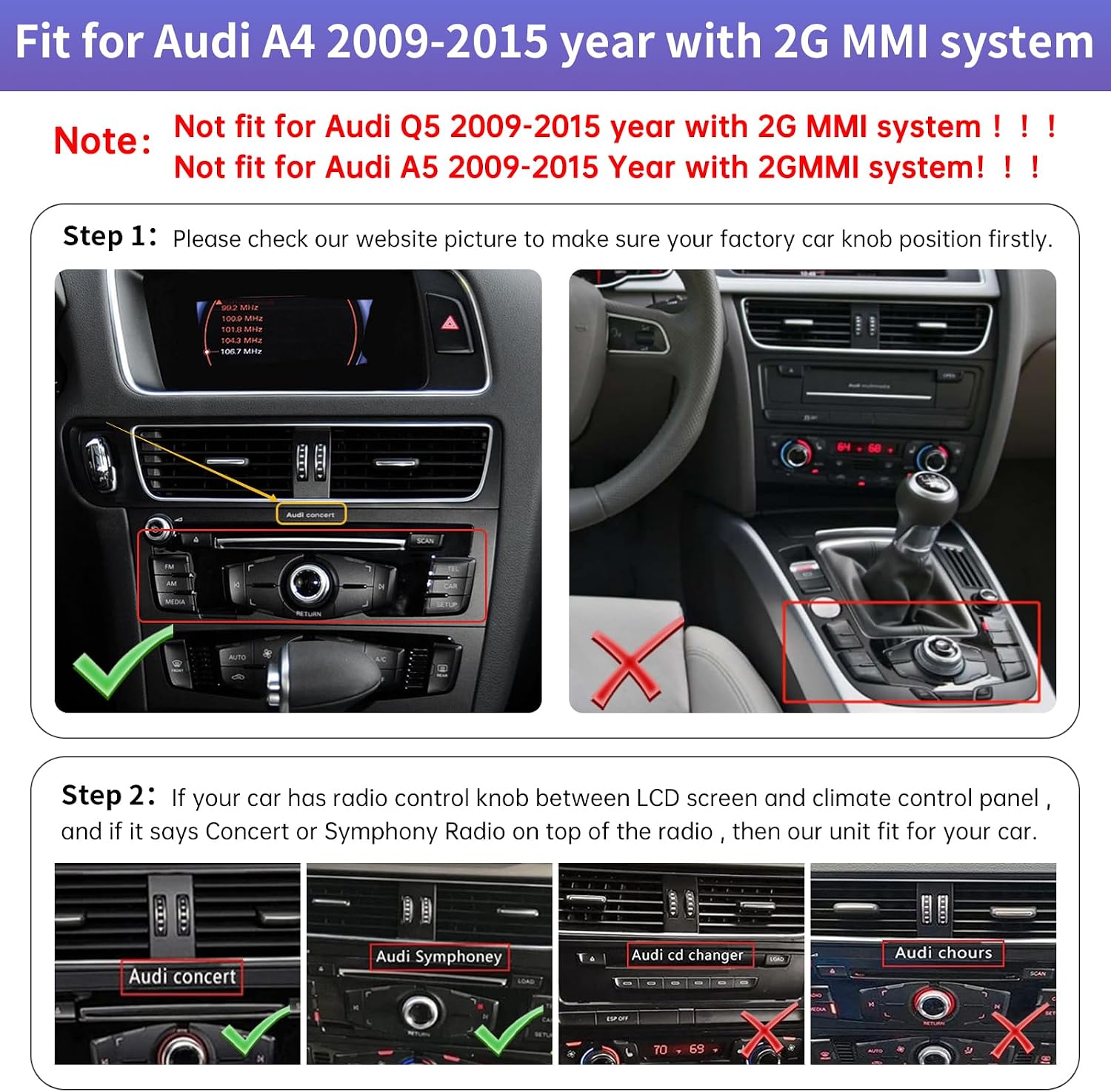 Detalle 2 de Road Top 8,9 pollici autoradio senza fili con CarPlay per Audi A4 (2009-2015) compatibile 2G MMI