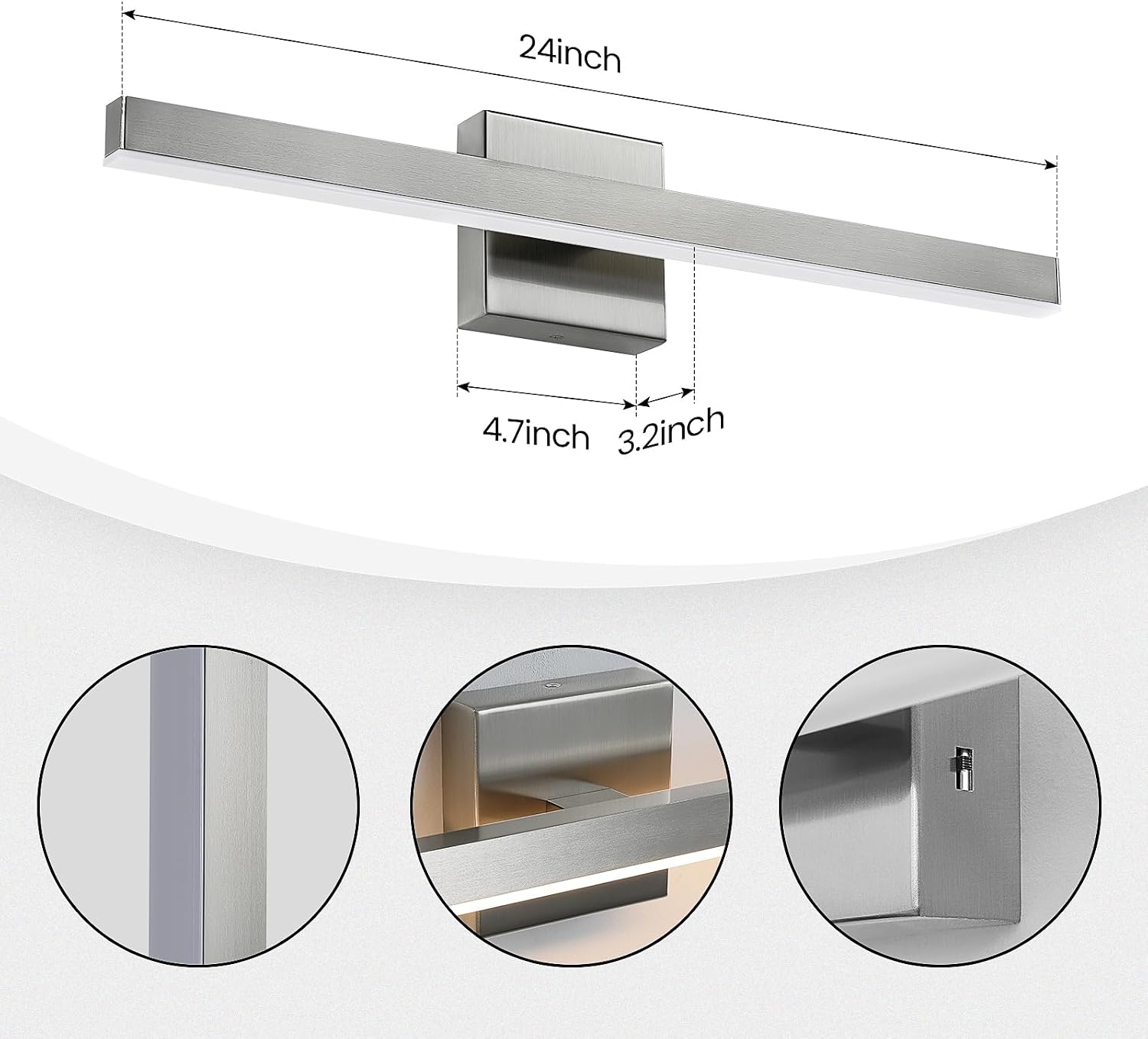 Thumbnail 5 de KAISITE KST-8203-CA 24-Inch Brushed Nickel LED Vanity Light, Dimmable 5CCT