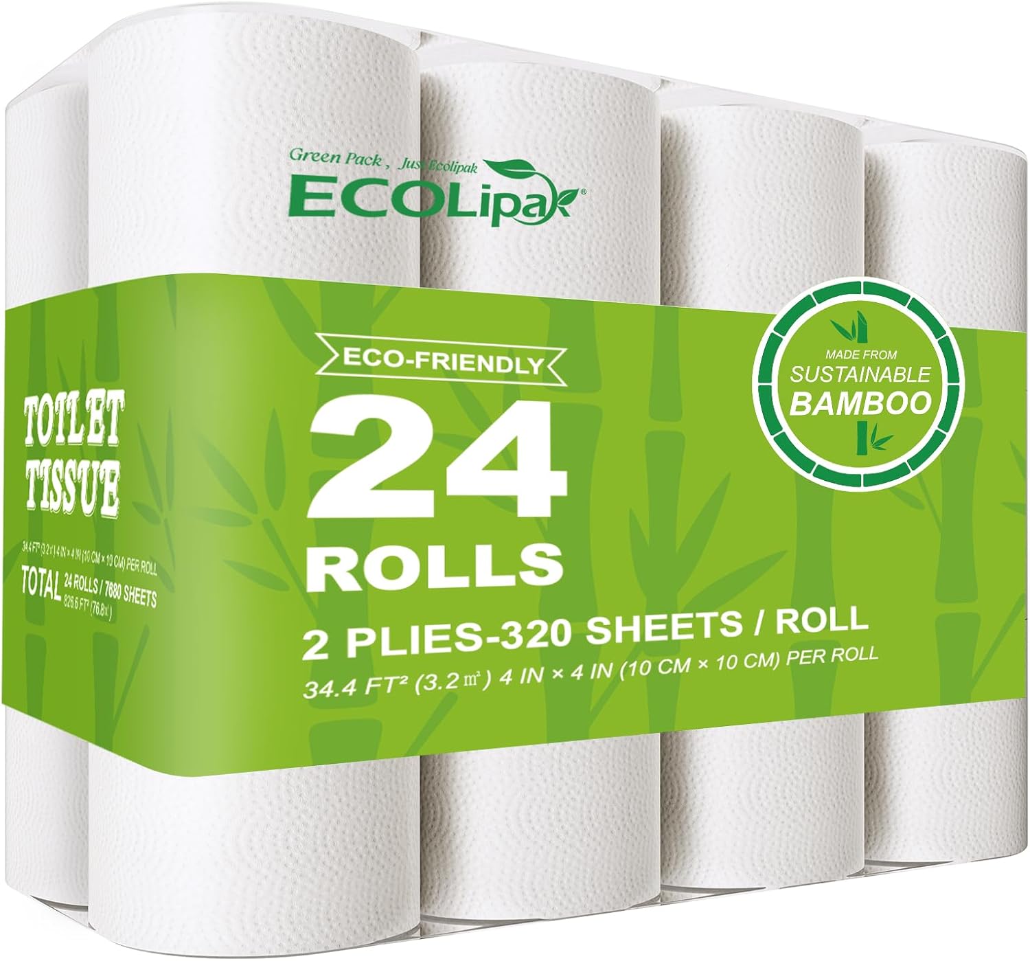 Detalle de ECOLipak Bamboo Toilet Paper – 24 Double Rolls, Septic Safe, 2-Ply, Tree-Free