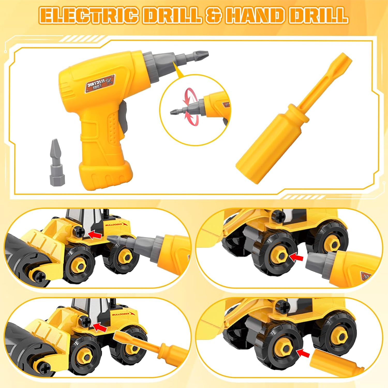 Detalle 2 de Vanplay 6 in 1 Take-Apart Construction Vehicles Set with Electric Drill & Storage Box (104 pcs)