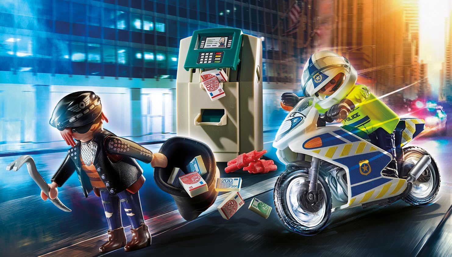 Thumbnail 1 de PLAYMOBIL City Action Polizei-Motorrad: Verfolgung des Geldräubers (70572)