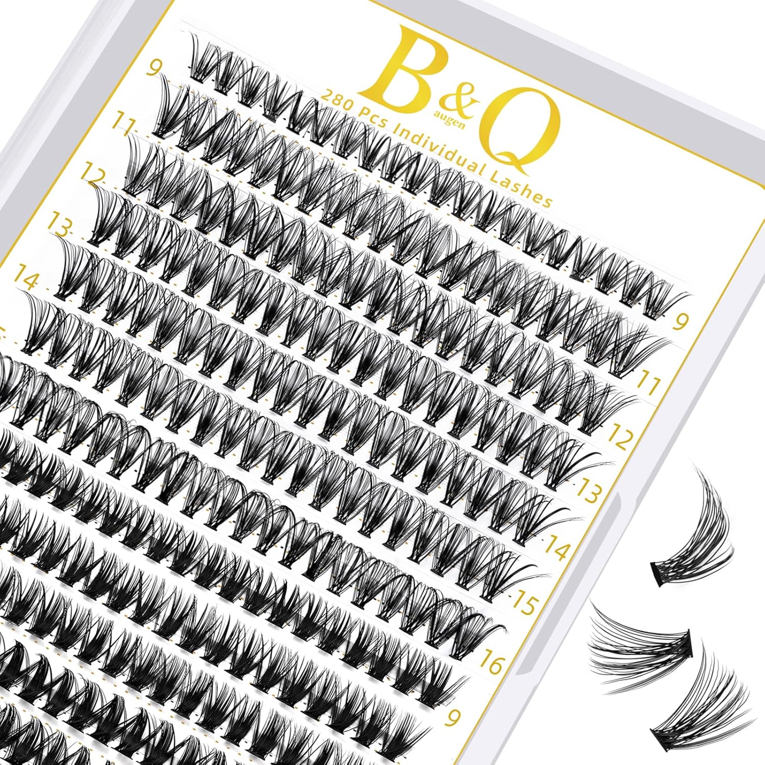 Thumbnail 6 de B&Q Wimpern Extensions 280 Stück: natürliche Lash Cluster (40D, D Curl, 9–16)