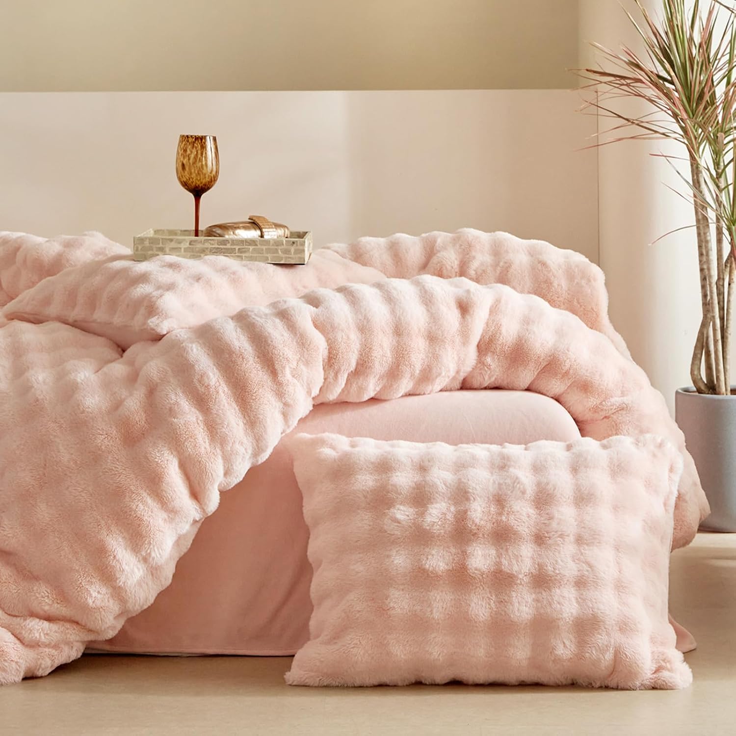 Detalle de Lekesky Fluffy King Size Duvet Cover Set 1x Pink
