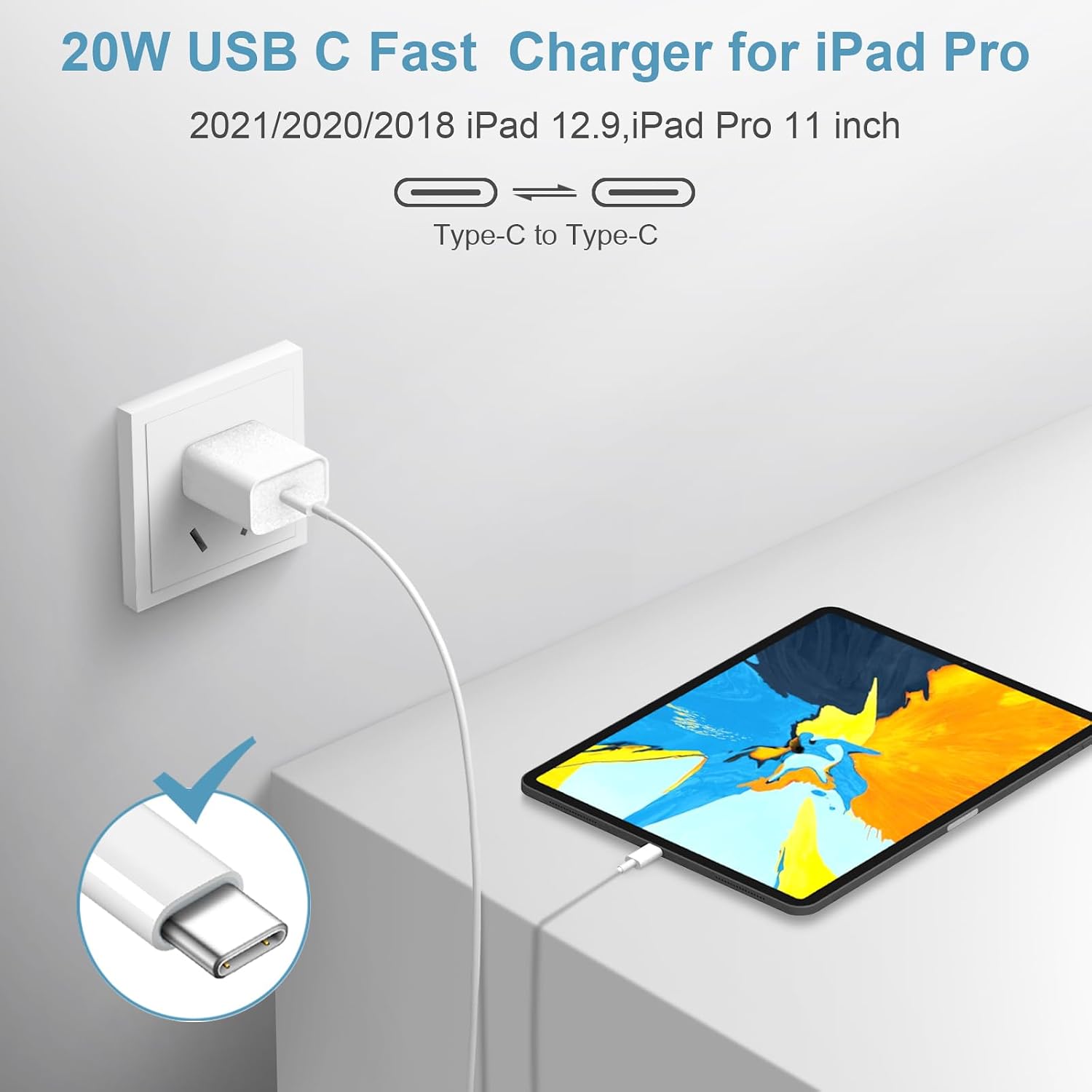 Detalle de Novobit 10FT iPhone Fast Charging USB-C Charger (20W PD) 2-Pack