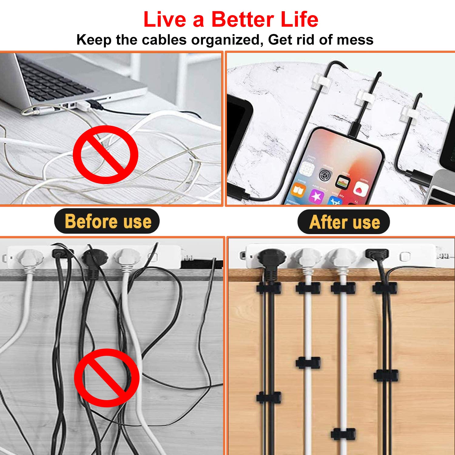 Detalle de Tomario V2 Cable Clips Self Adhesive — 40 Pack for Desk, Wall and Workshop