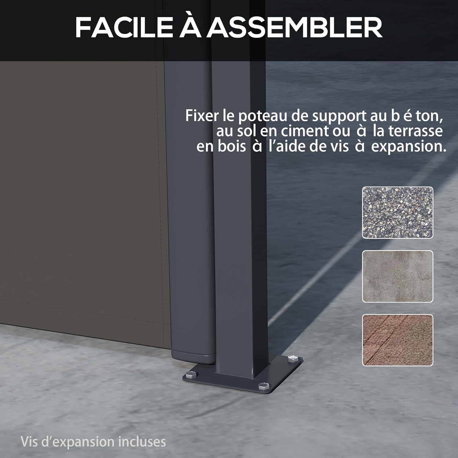 Thumbnail 4 de Outsunny Store latéral Brise-Vue paravent rétractable de Jardin, 4 × 1,60 m, gris foncé