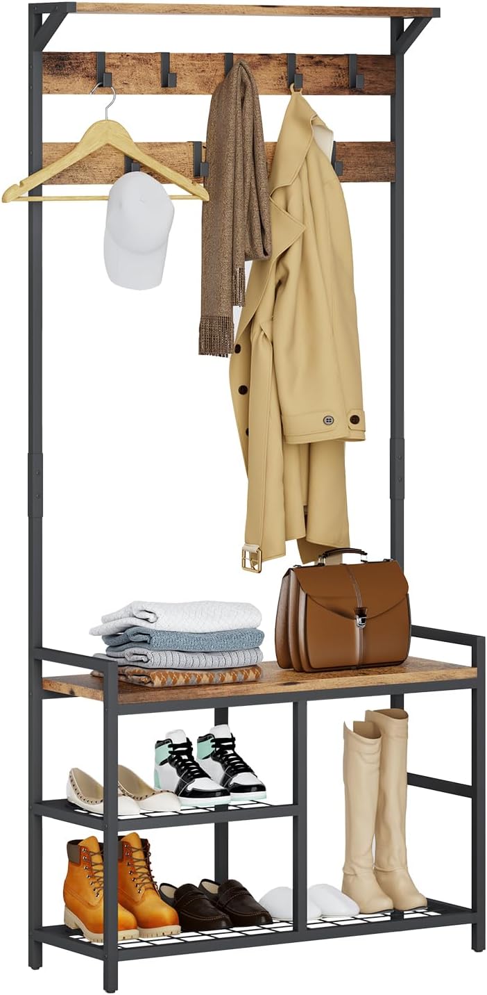 Industrial Hallway Coat Stand 9 Hooks