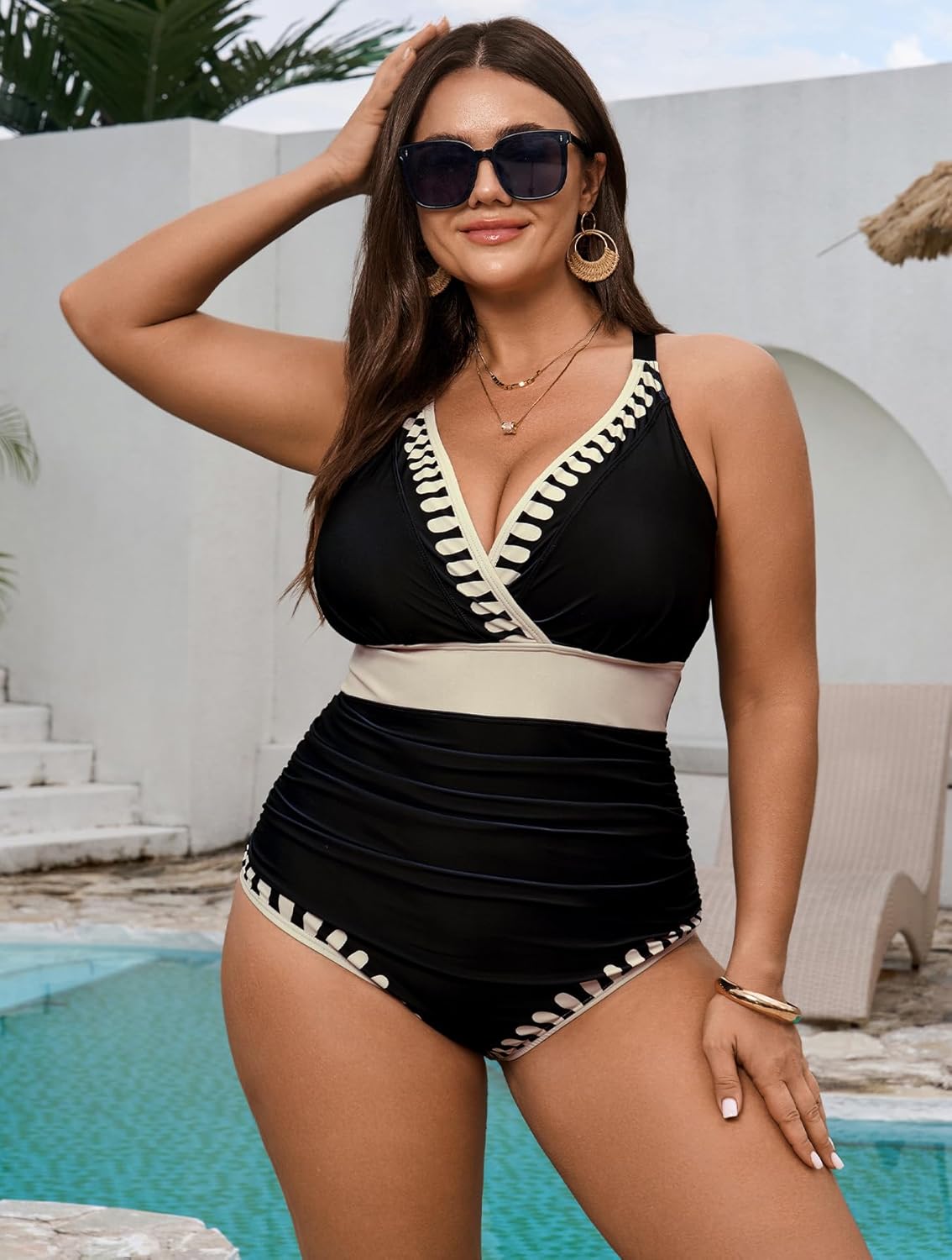 Thumbnail 5 de SCOMCHIC Plus Size One Piece Swimsuit with Tummy Control and Floral Mesh Skirt