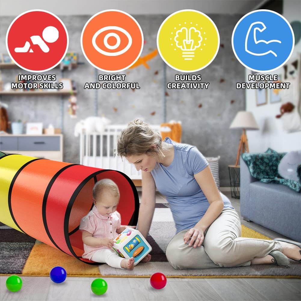 Detalle 2 de Kids Play Tunnel for Toddlers 1-3: 6-Foot Colorful Pop-Up Crawl Tunnel (Breathable Mesh)