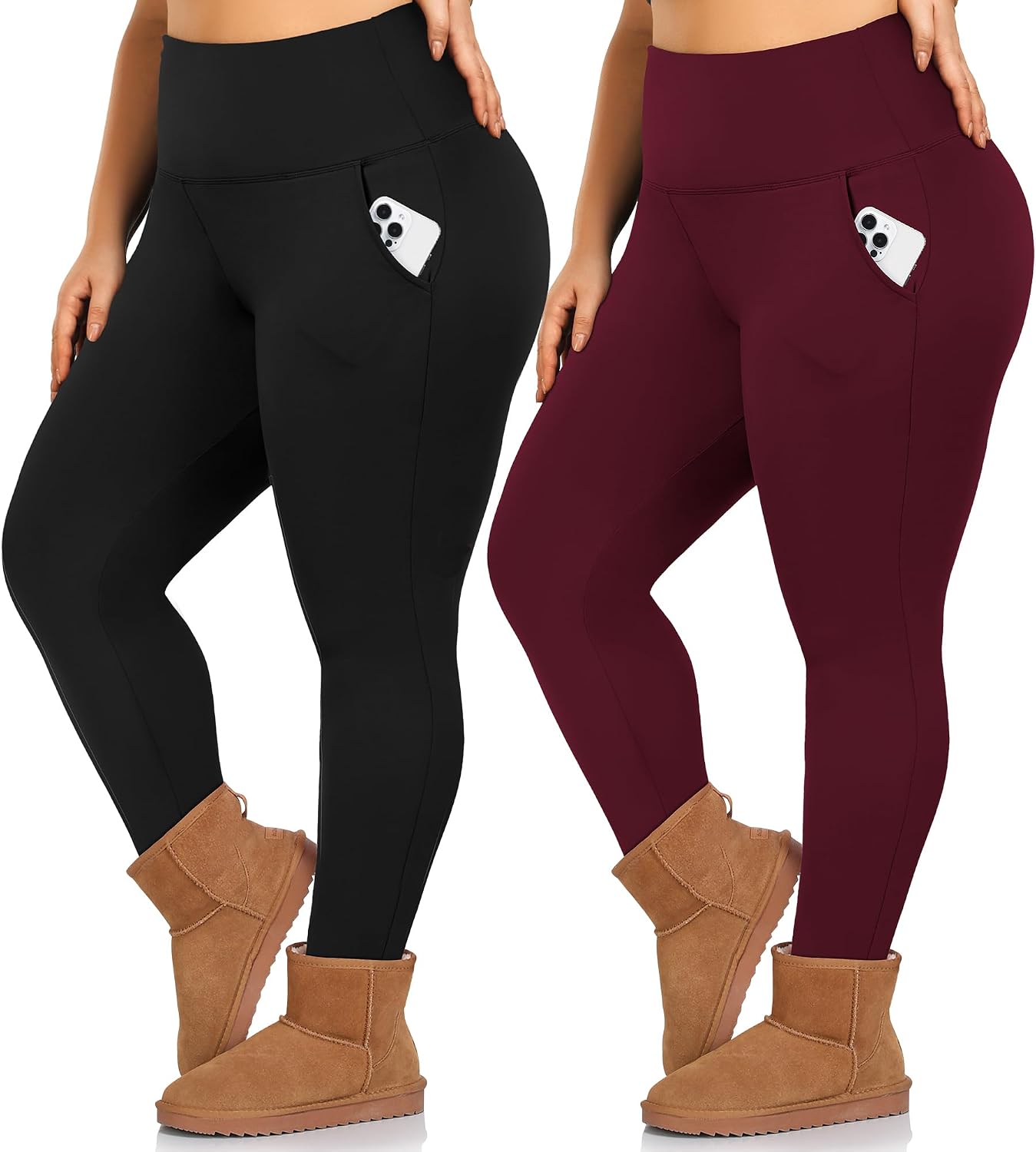 Detalle de FULLSOFT Plus Size Fleece-Lined Leggings, 2-Pack with Pockets, 1X–4X