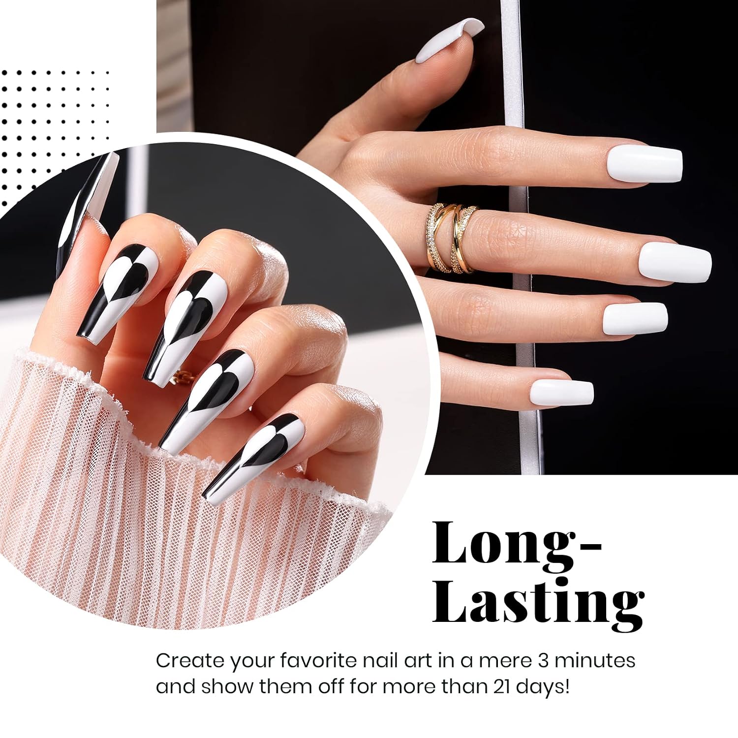 Detalle 2 de Beetles Black White Gel Polish Set (2 Pack, 15ml) for French Nails & DIY LED Manicures
