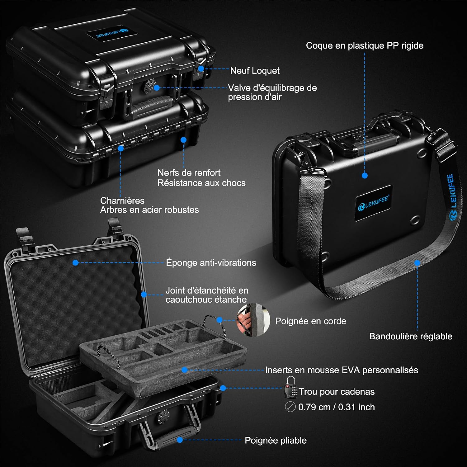 Detalle de LEKUFEE Valise rigide étanche pour Osmo 360 31×11×24,5 cm
