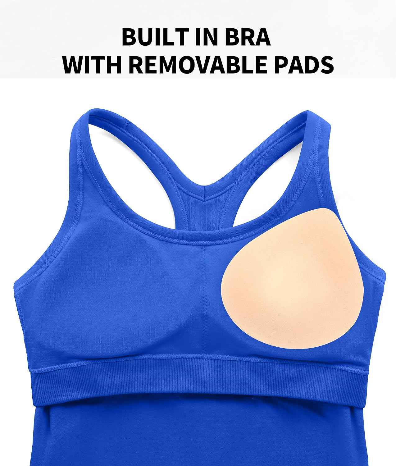 Detalle de ATTRACO Women Ribbed Workout Crop Top with Built-In Bra — Yoga Racerback Tank