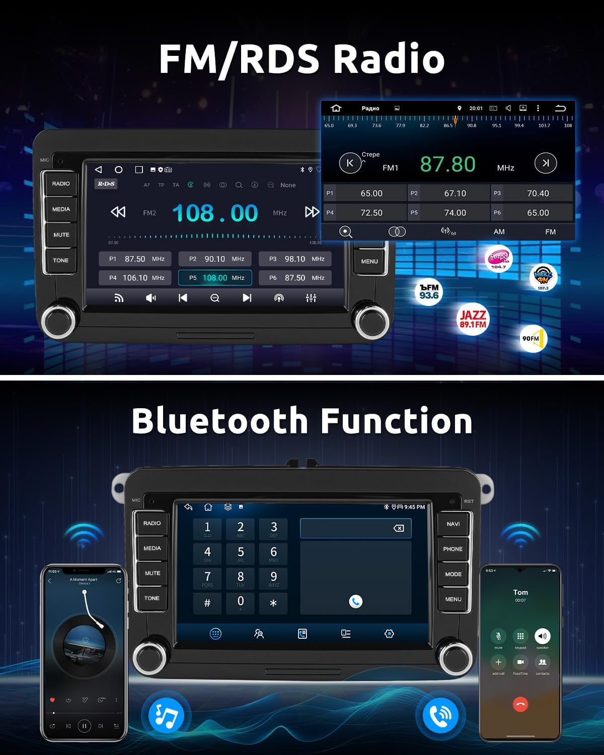 Thumbnail 4 de ESSGOO Android 15 4+64G Wireless CarPlay & Android Auto Car Stereo for VW Group (2 Din) with 7 Inch IPS Touchscreen