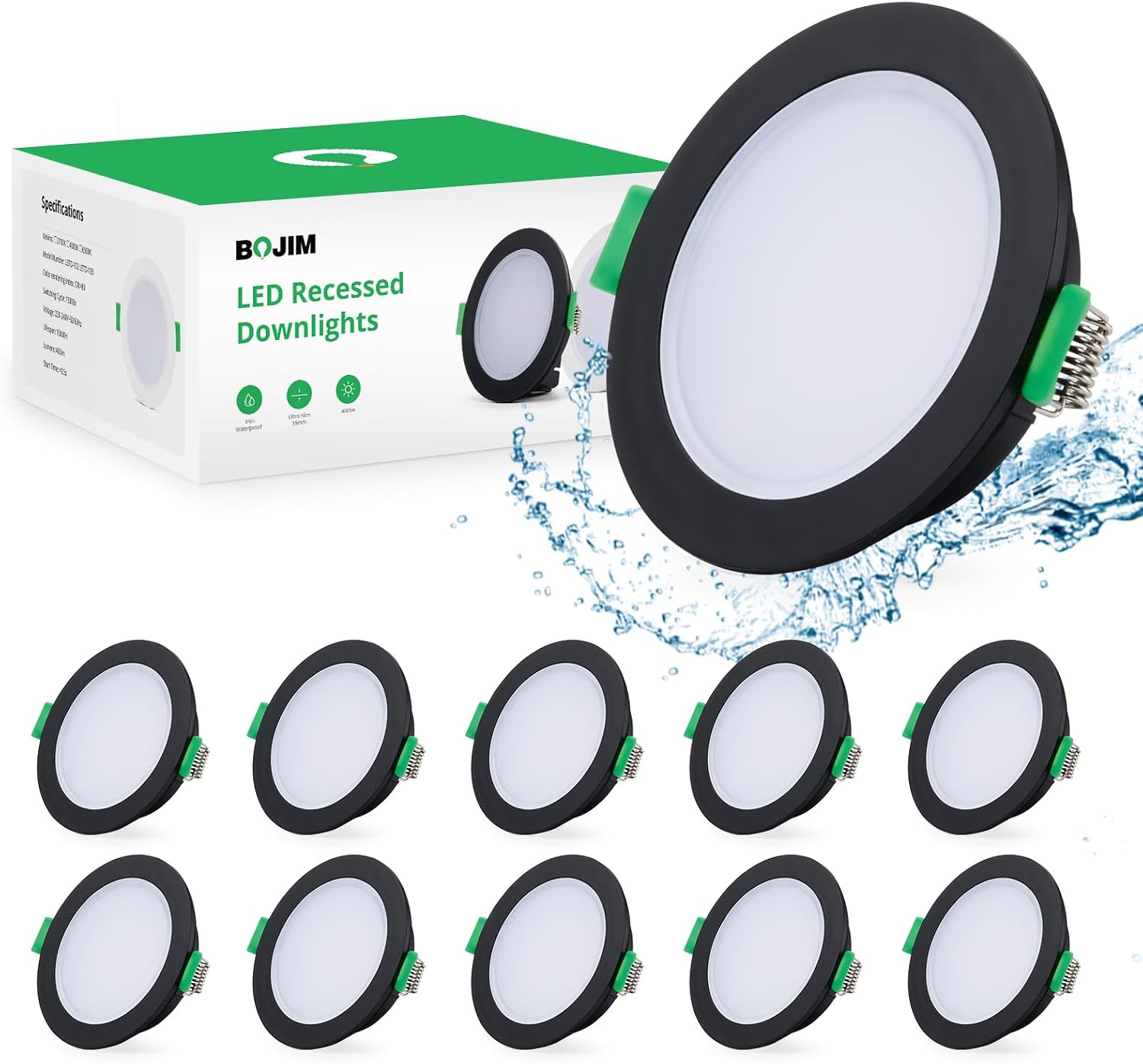 Detalle de Bojim SMD010 LED-inbouwspots, zwart, 10 stuks, IP65, 4000 K
