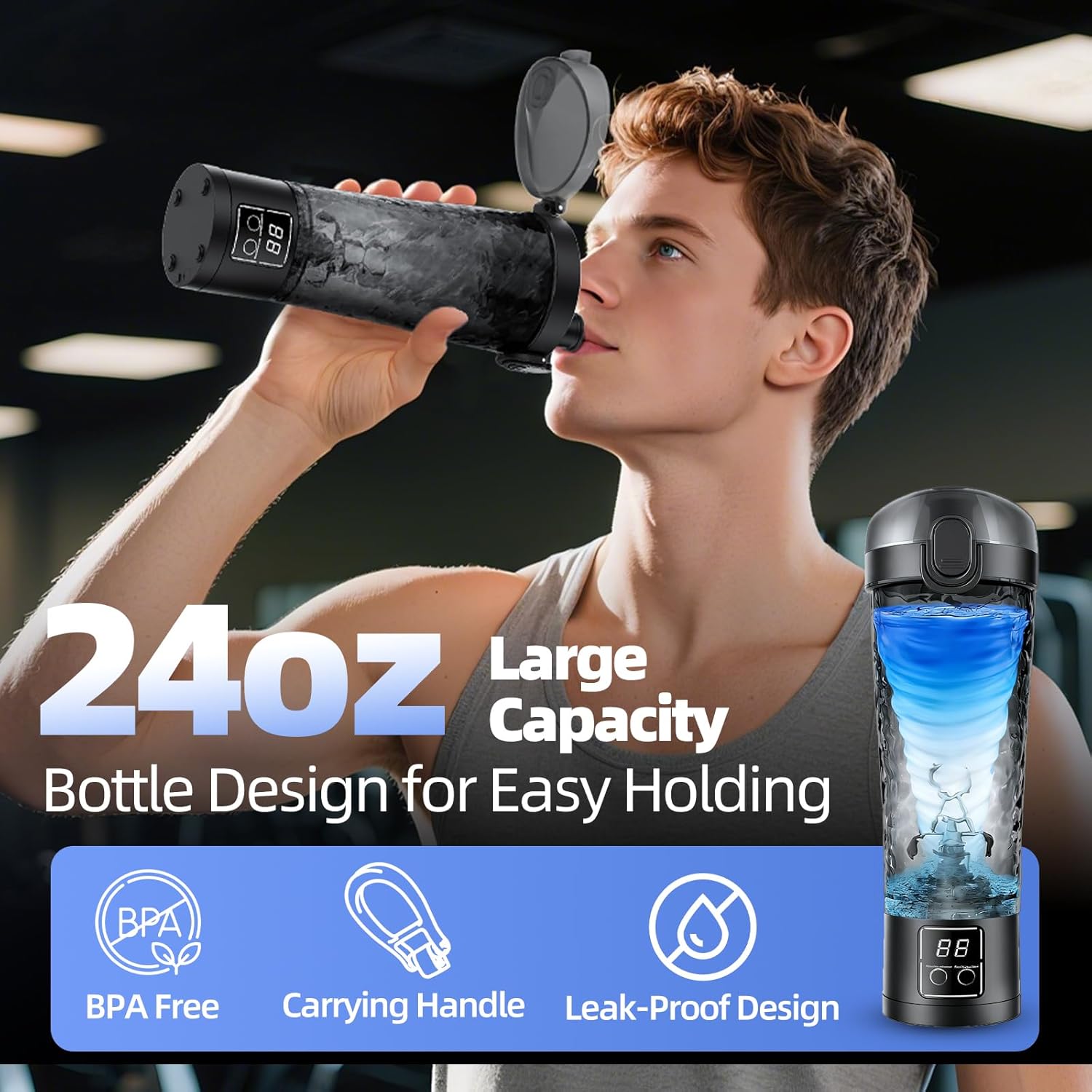 Detalle 2 de RUIHANDA Electric Protein Shaker Bottle 700ml (BPA-free) with USB-C Rechargeable Mixer