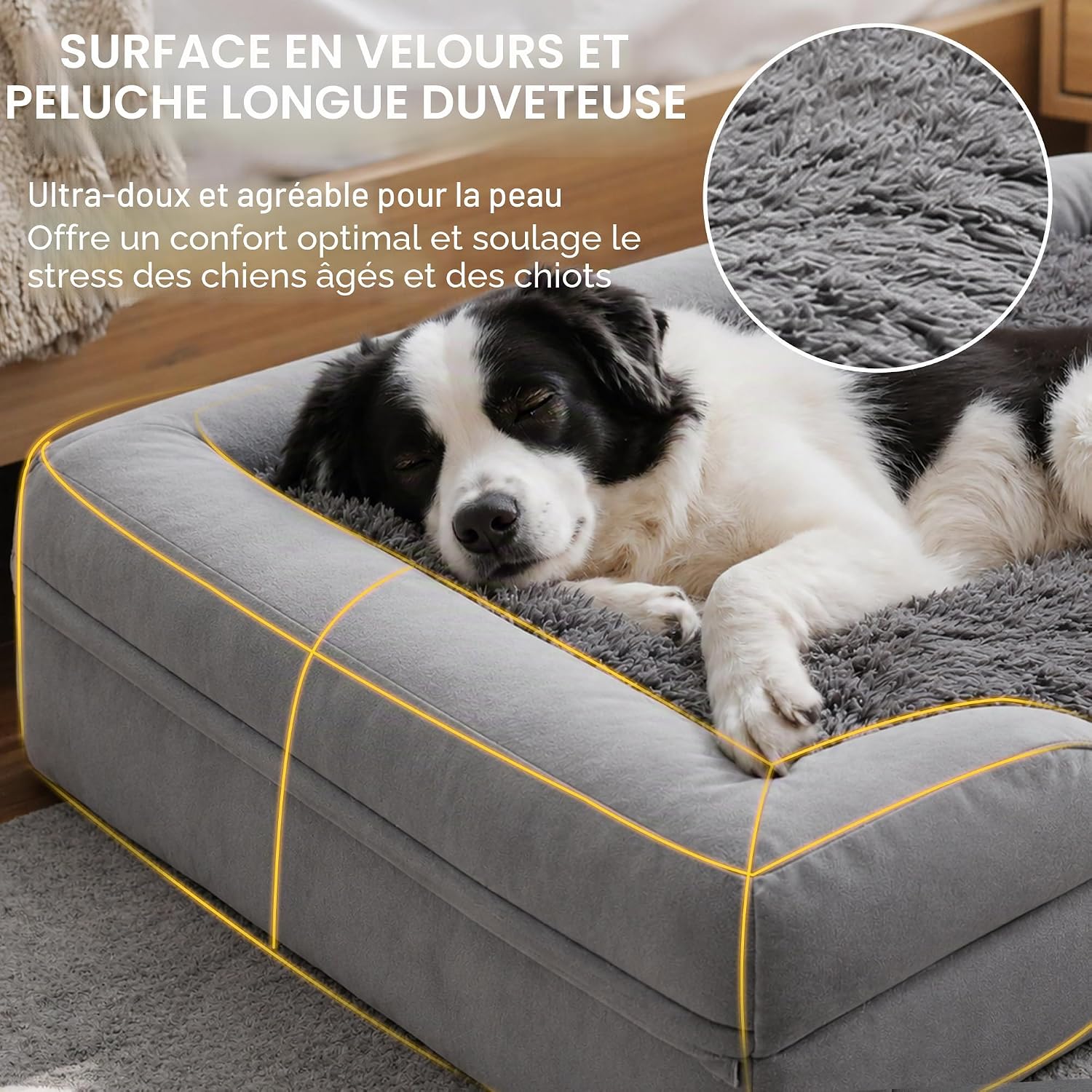 Detalle de Gimars Lit Orthopédique pour Chiens Très Grands et Seniors – Épais 9,5 cm (L XL) avec Mousse Alvéolée et Housse Lavable