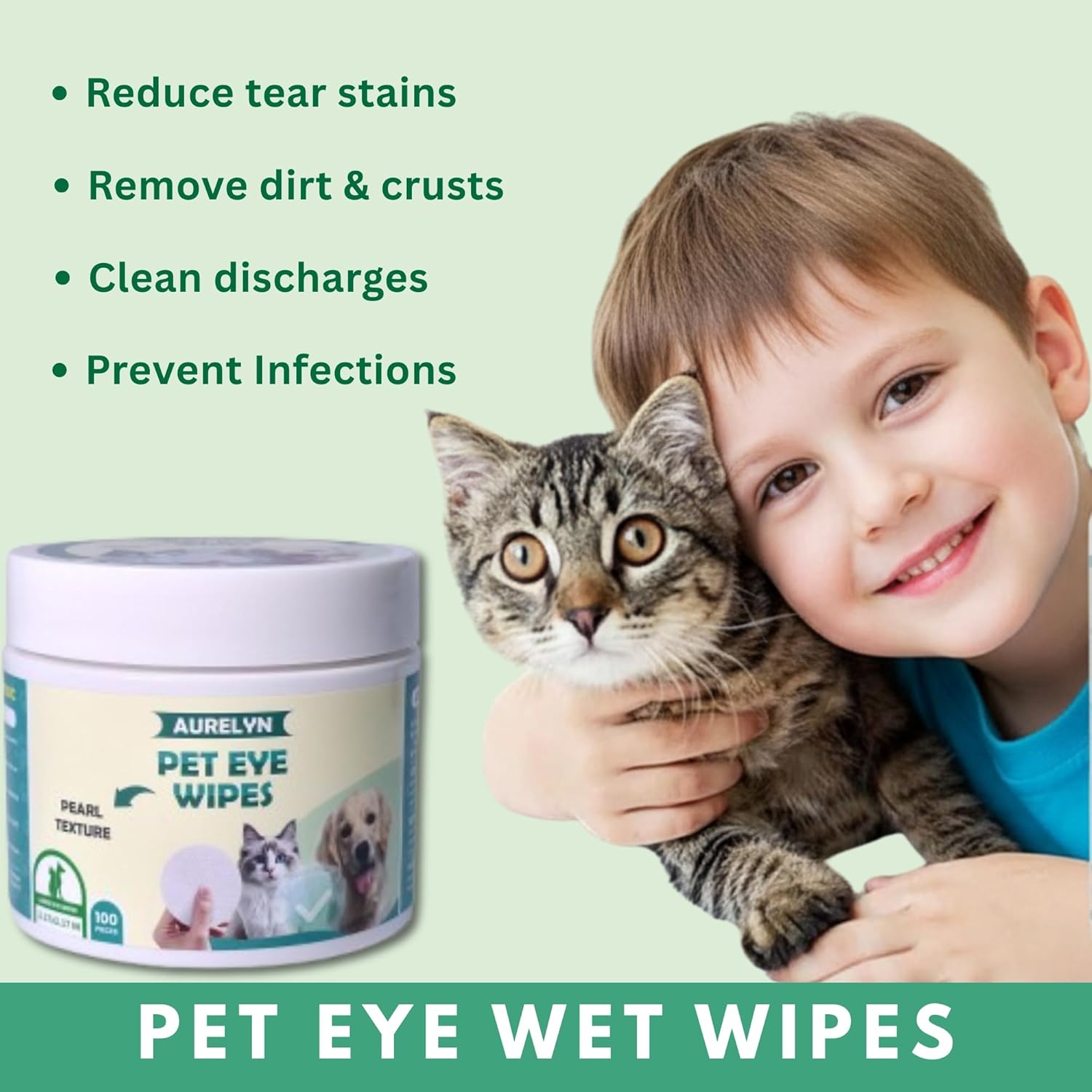 Detalle de Aurelyn Pet Eye Wipes – Tear Stain Remover for Dogs & Cats (200 wipes)