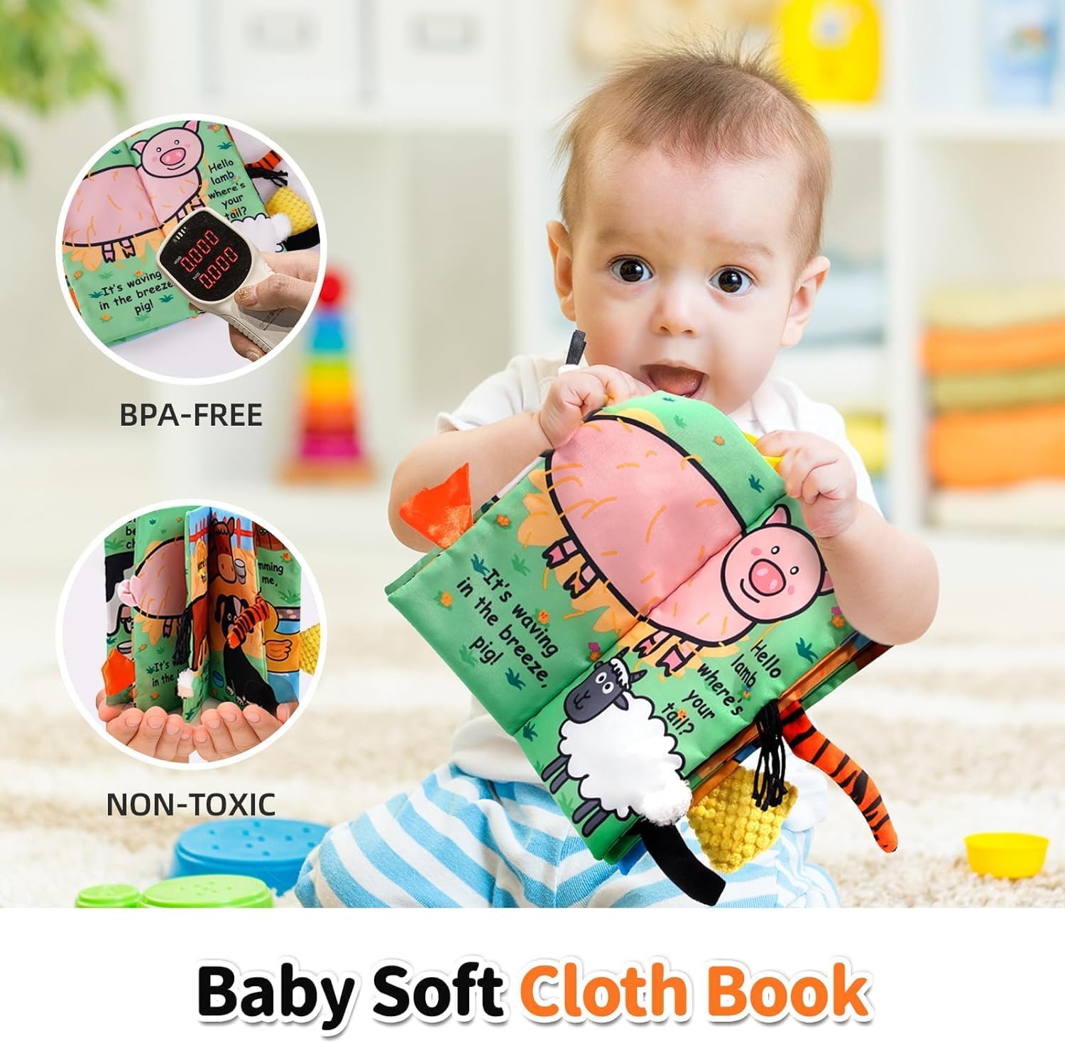Thumbnail 3 de HECCEI Baby Cloth Book (Farm Tails) – soft crinkle animal activity book for babies and toddlers