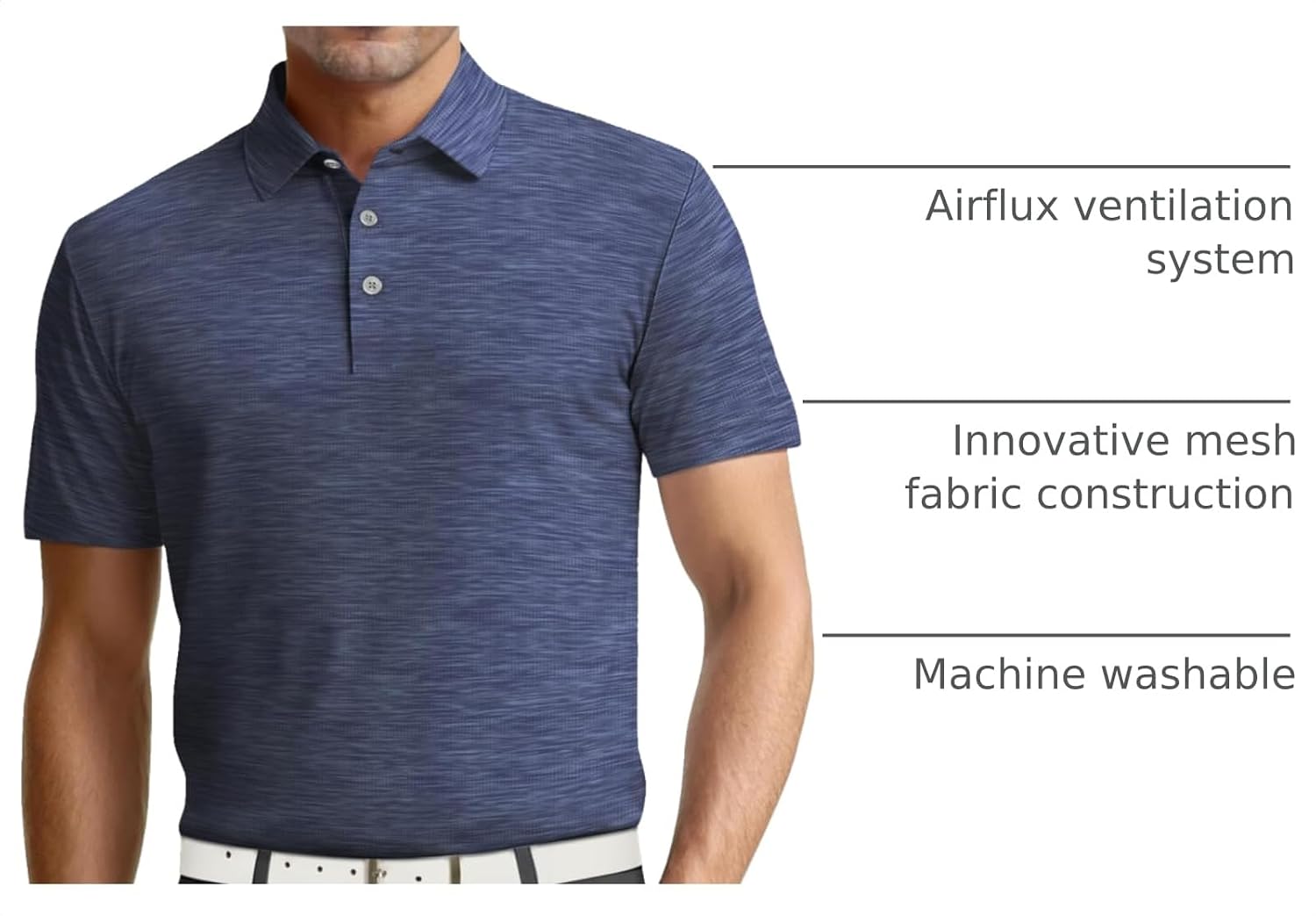 Detalle 2 de PGA Tour Men’s Airflux Jaspe Cotton Short Sleeve Golf Polo Shirt