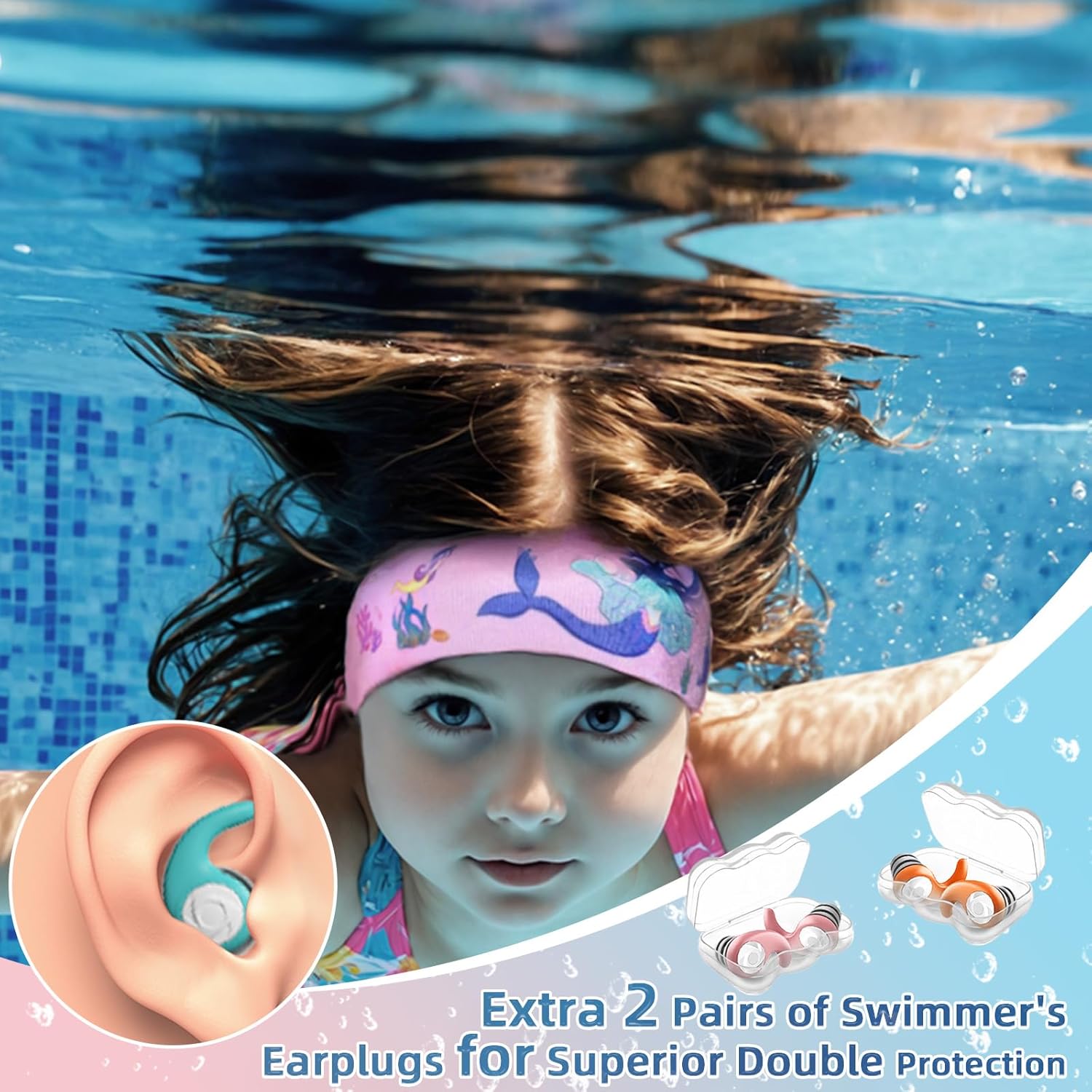 Thumbnail 4 de Swimming Headband for Kids by YUHENGLE – 2 Pairs Waterproof Ear Plugs & Adjustable Swim Band
