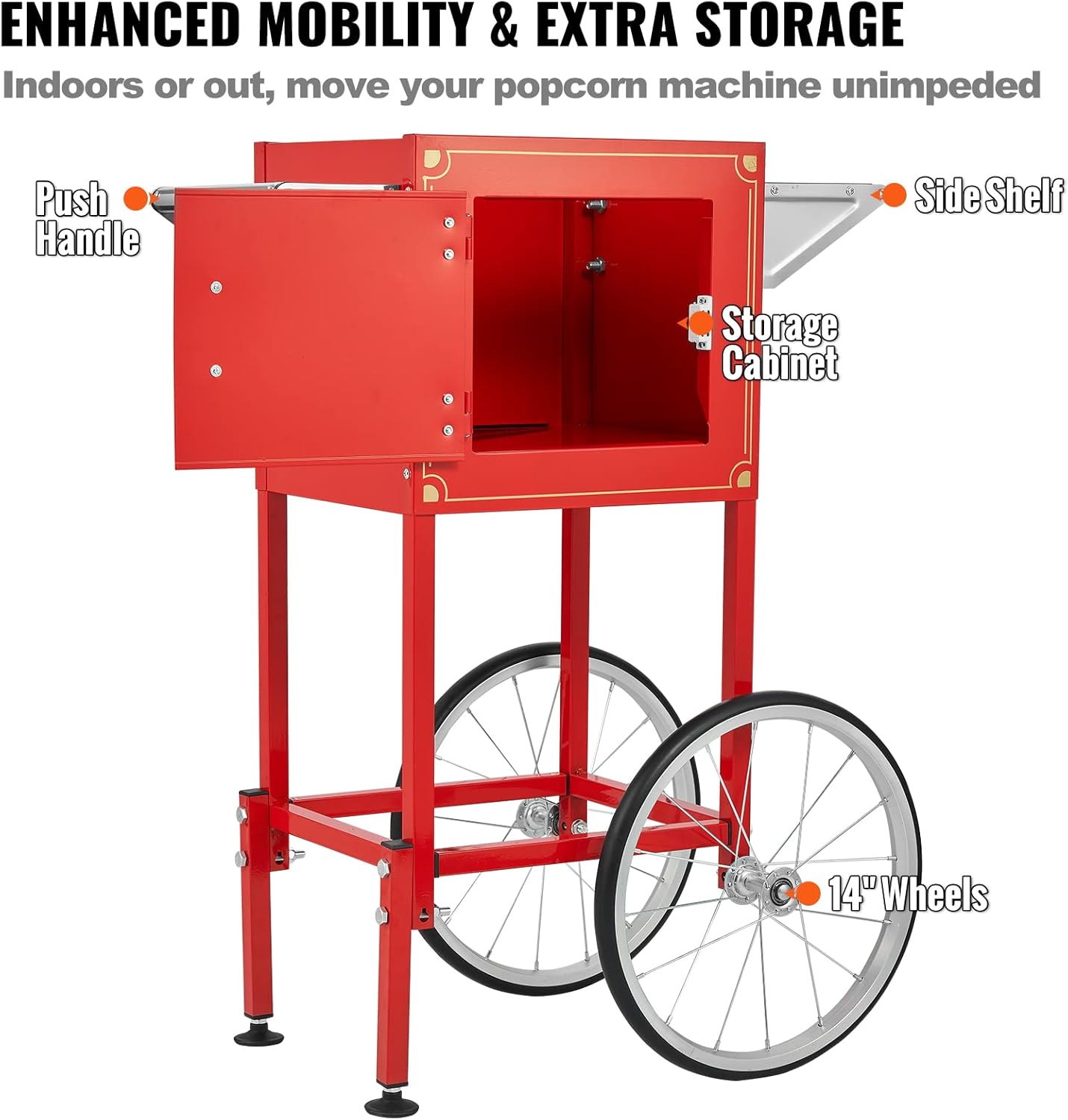 Thumbnail 6 de VEVOR Machine à Pop Corn avec Chariot – Électrique 850 W, Grand Bol 227 g, 48 Tasses, Verre Trempé, ROUGE