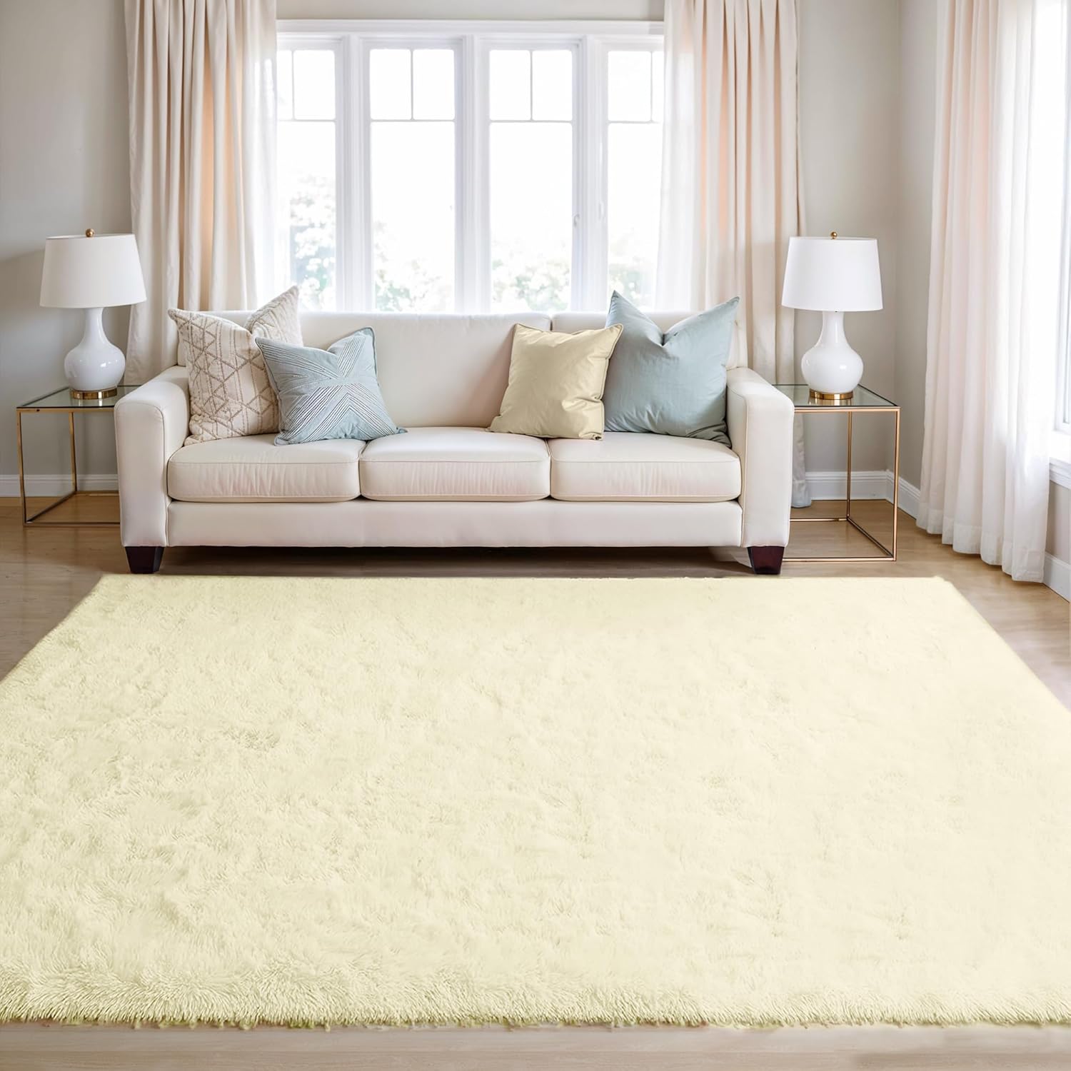 Detalle de BEIMO Tapis de Salon Shaggy 200x280cm – Blanc Crème, moelleux et antidérapant