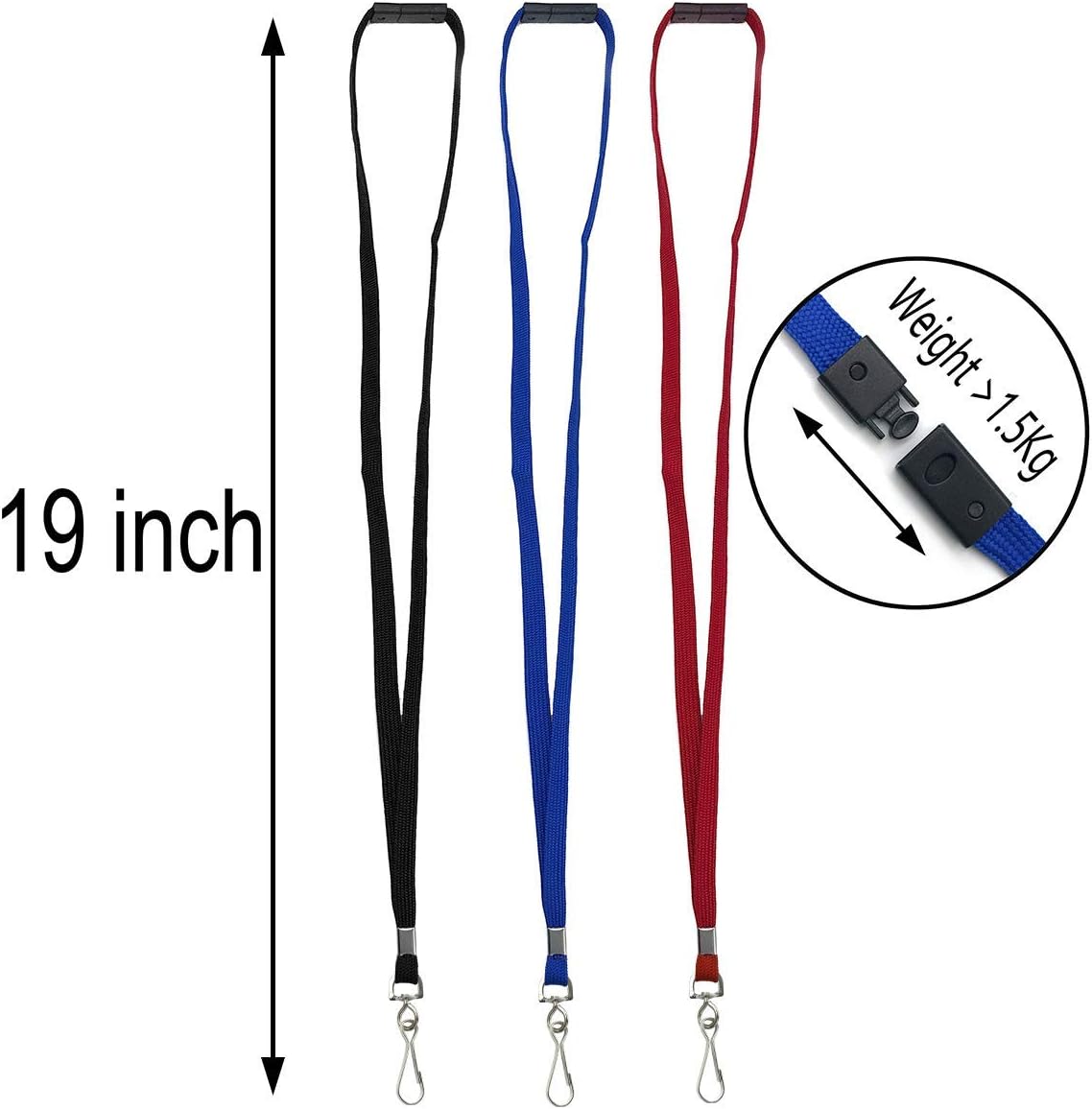 Thumbnail 1 de Bird Fiy Lanyards Safety Black Lanyards with J-Hook – Flat Premium Breakaway Badge Lanyard (Pack of 50)