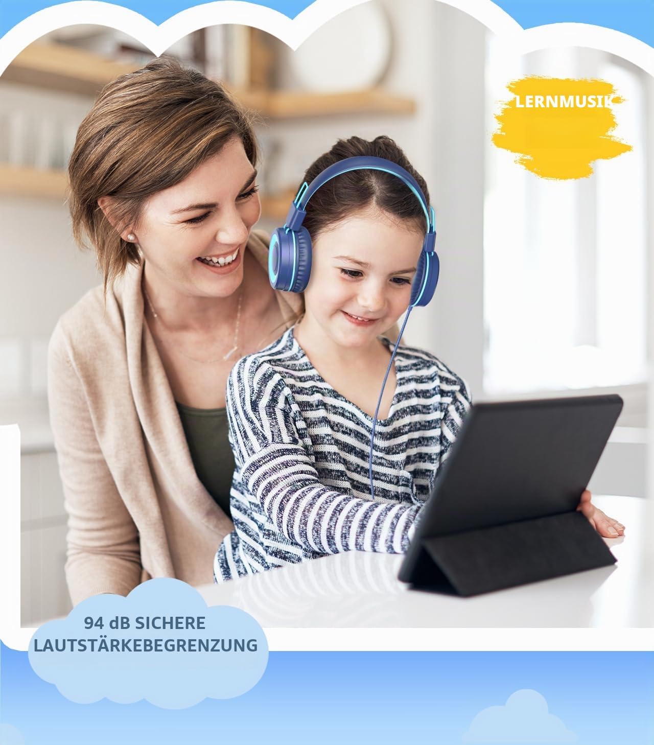 Detalle 2 de Bywulanda Upgrade USB Typ C Kinder-Kopfhörer mit 94 dB Lautstärkebegrenzung und HD-Stereo-Sound