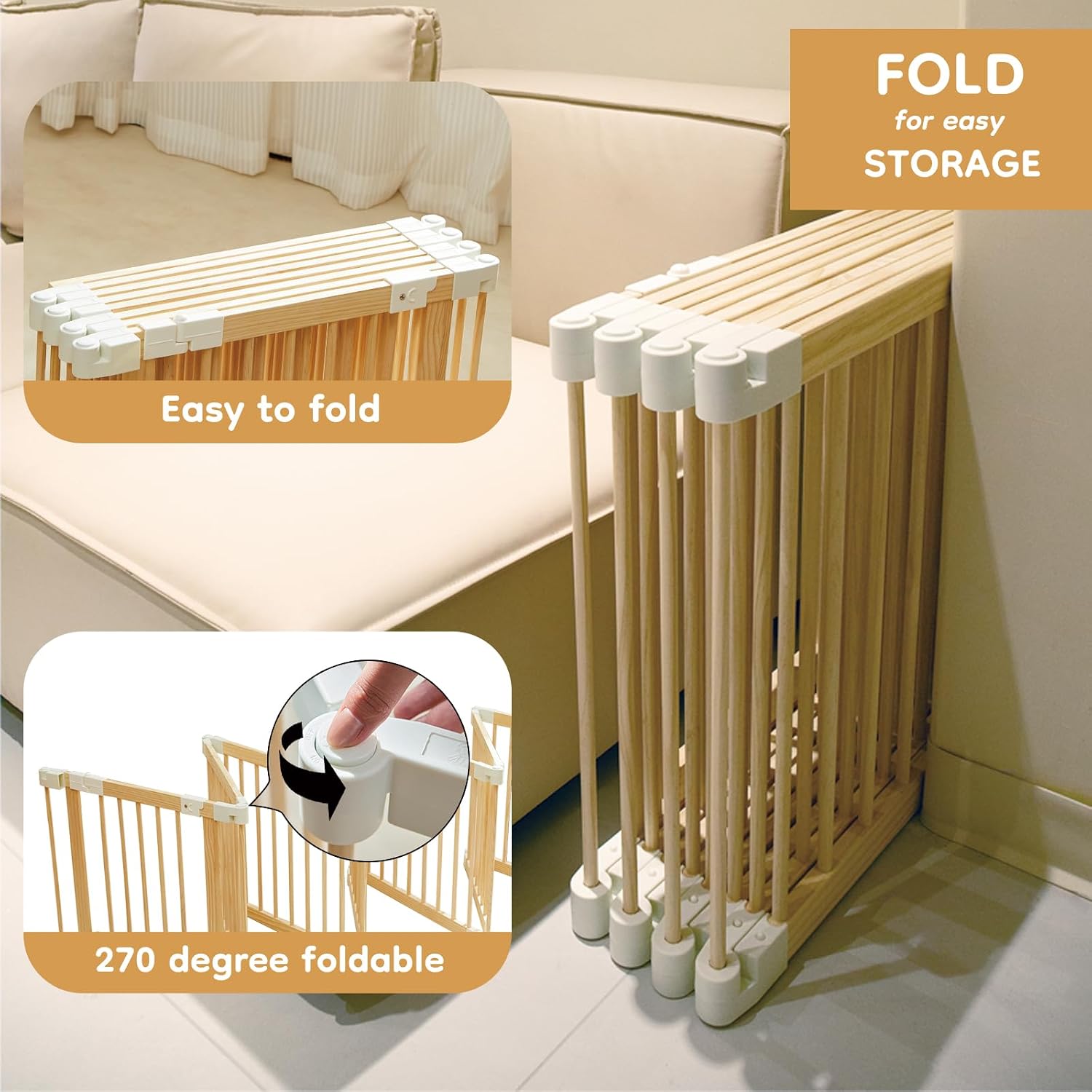 Thumbnail 5 de HUTOCADA Foldable Wooden Baby Playpen, Expandable 56 x 56 x 24-Inch Play Yard